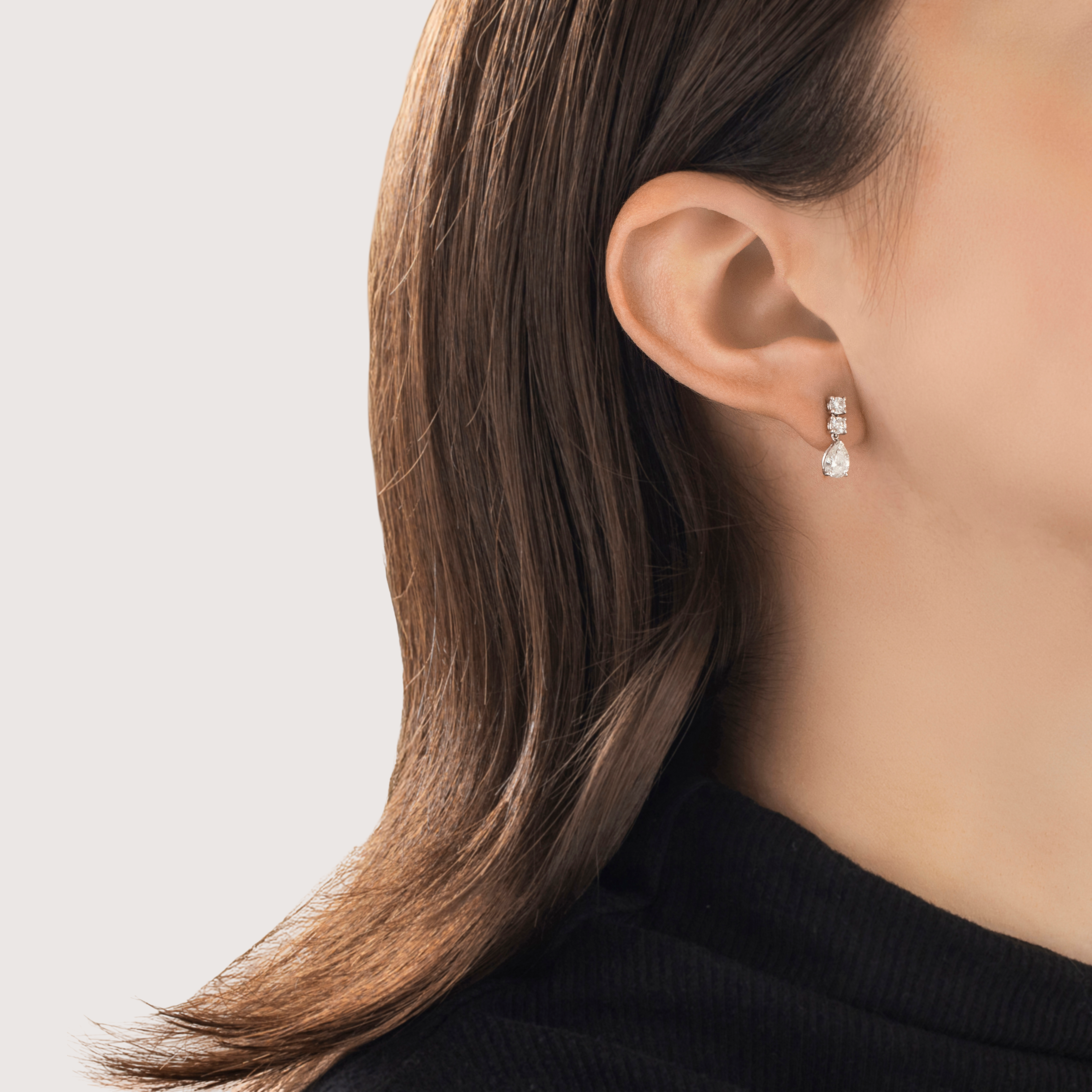 Vintage 14k White Gold 1.262cttw Diamond Brilliant Mixed-Cut Dangle Earrings - On model view