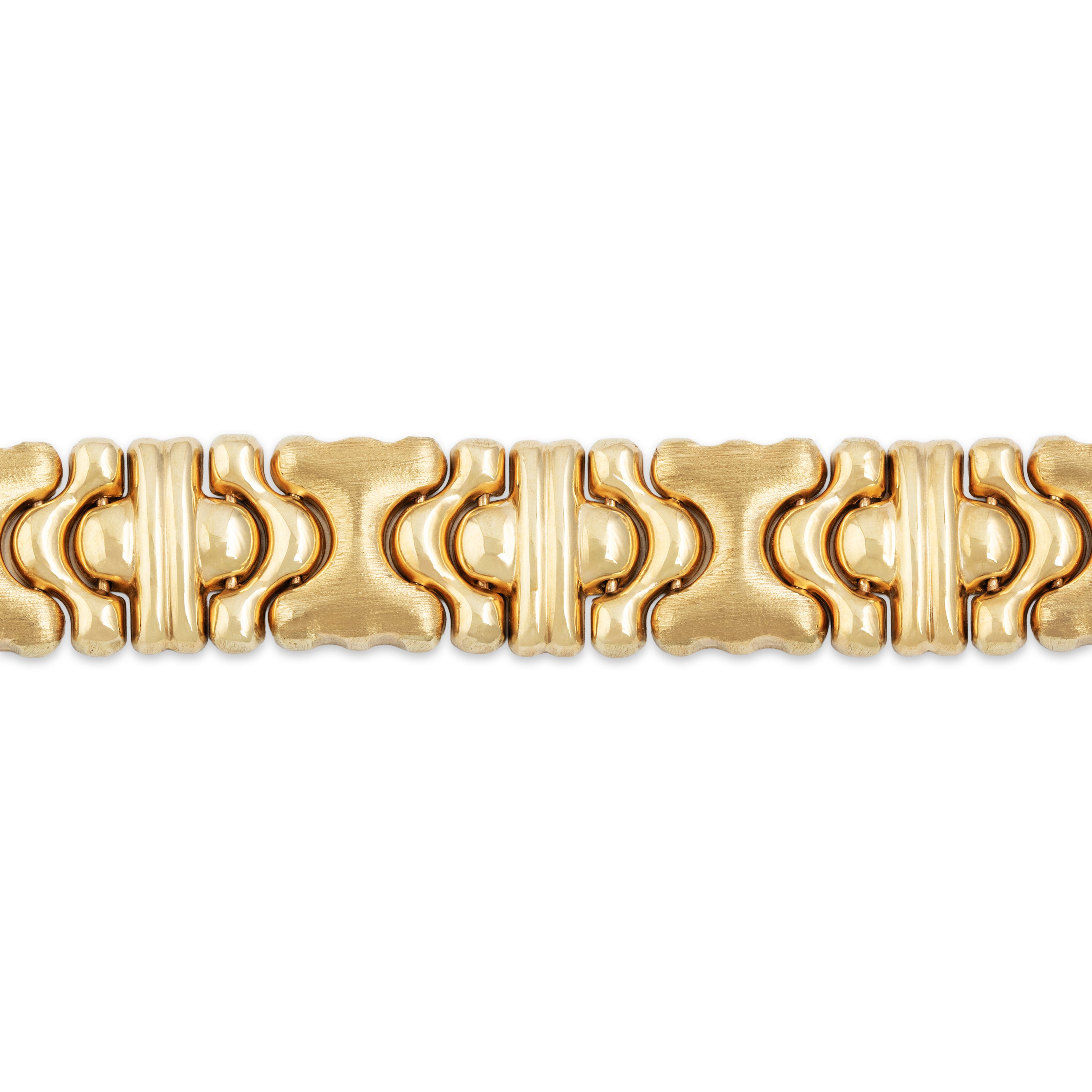 Vintage Italian 14k Yellow Gold Wide Geometric Brushed Textured Link Bracelet - detail view #1