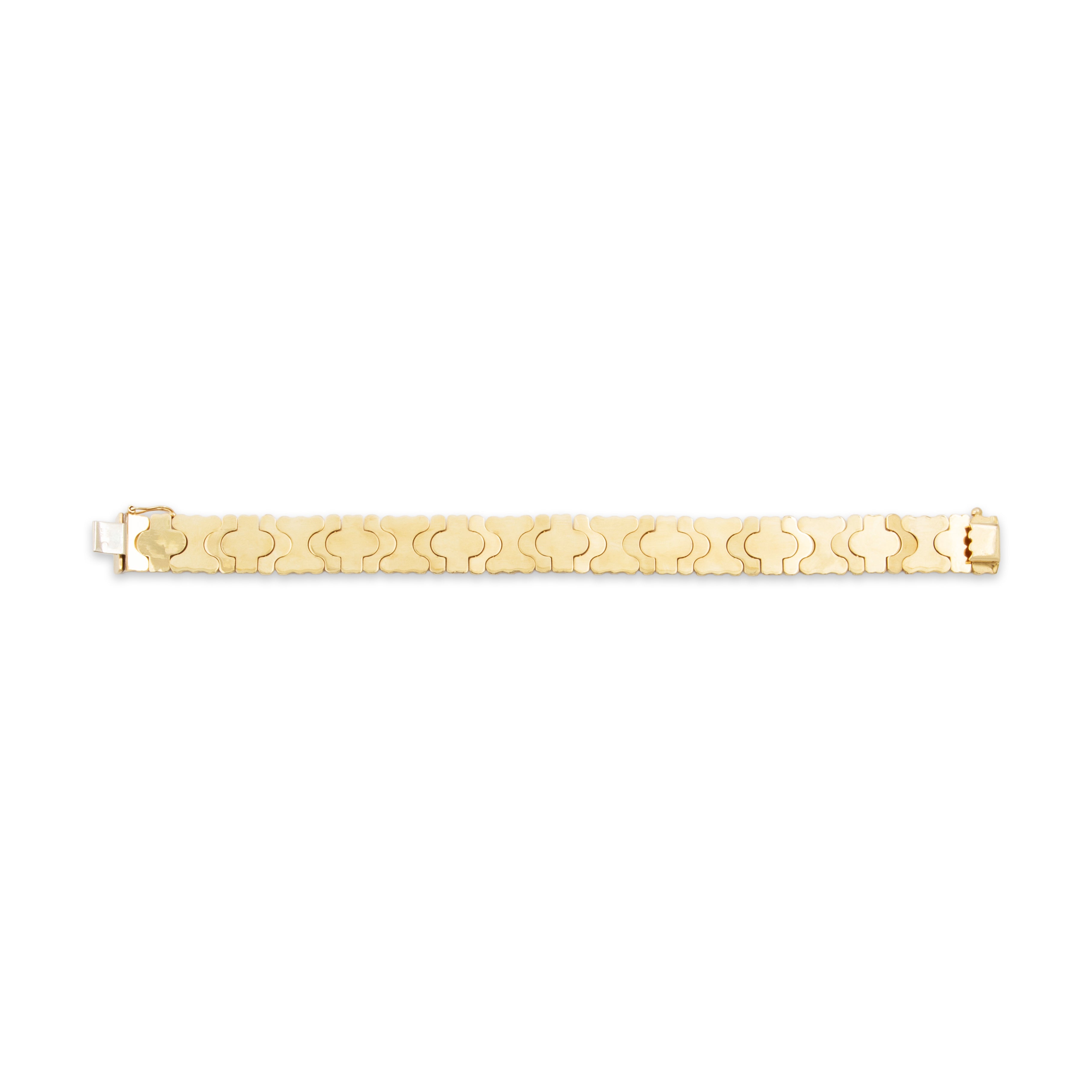 Vintage Italian 14k Yellow Gold Wide Geometric Brushed Textured Link Bracelet - Back view