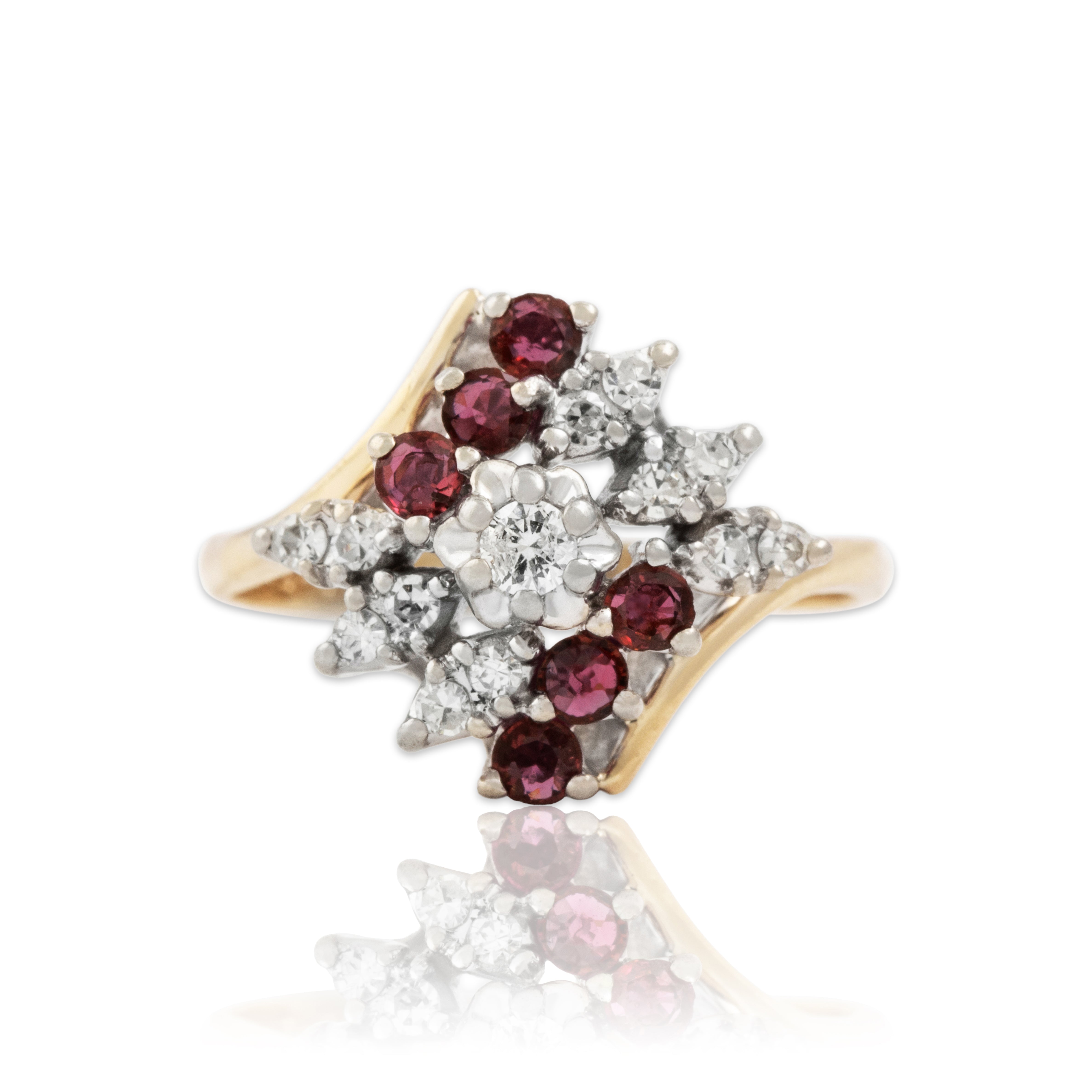 Vintage 14k Yellow & White Gold Ruby .242cttw Diamond Cluster Ring 7.00