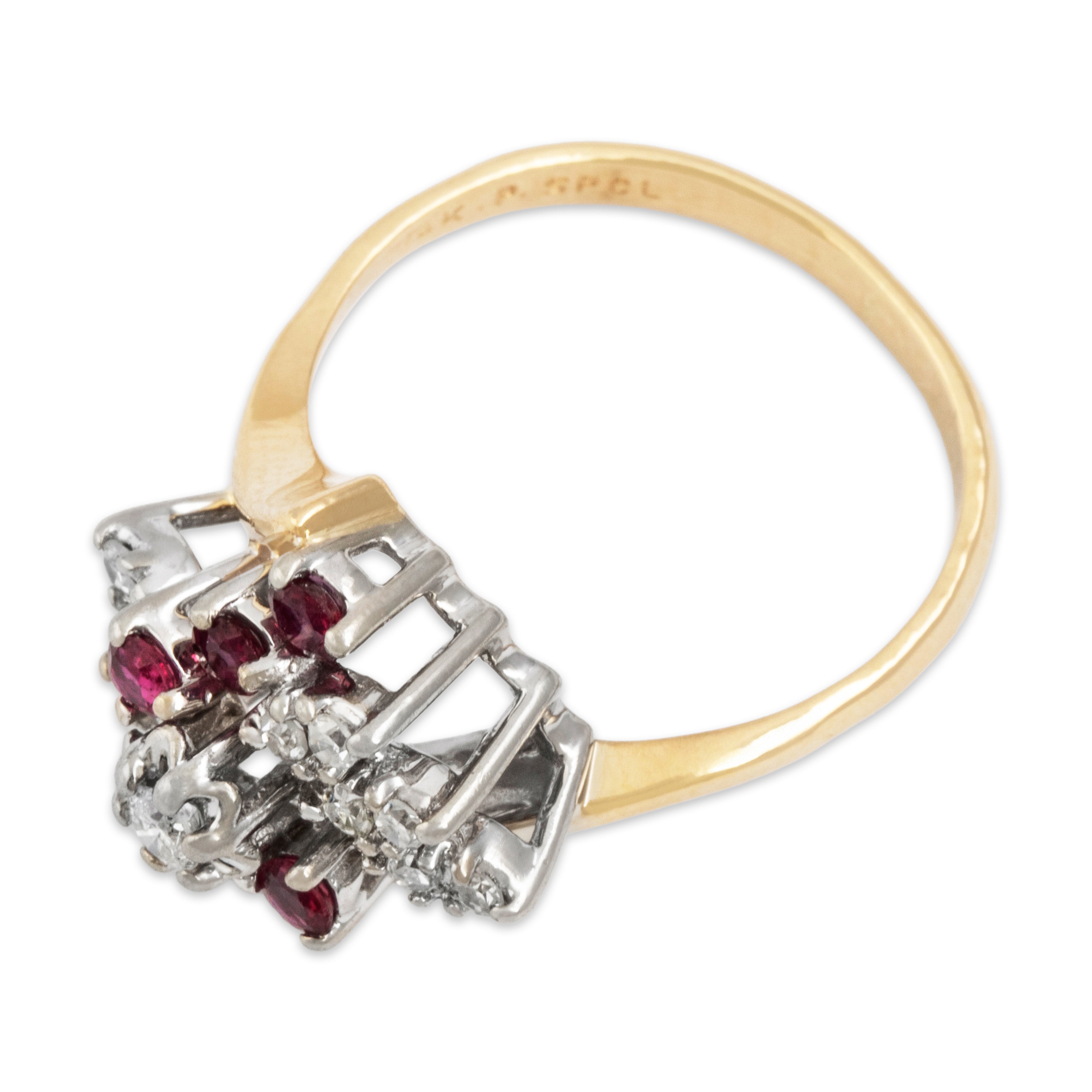 Vintage 14k Yellow & White Gold Ruby .242cttw Diamond Cluster Ring - Overall view