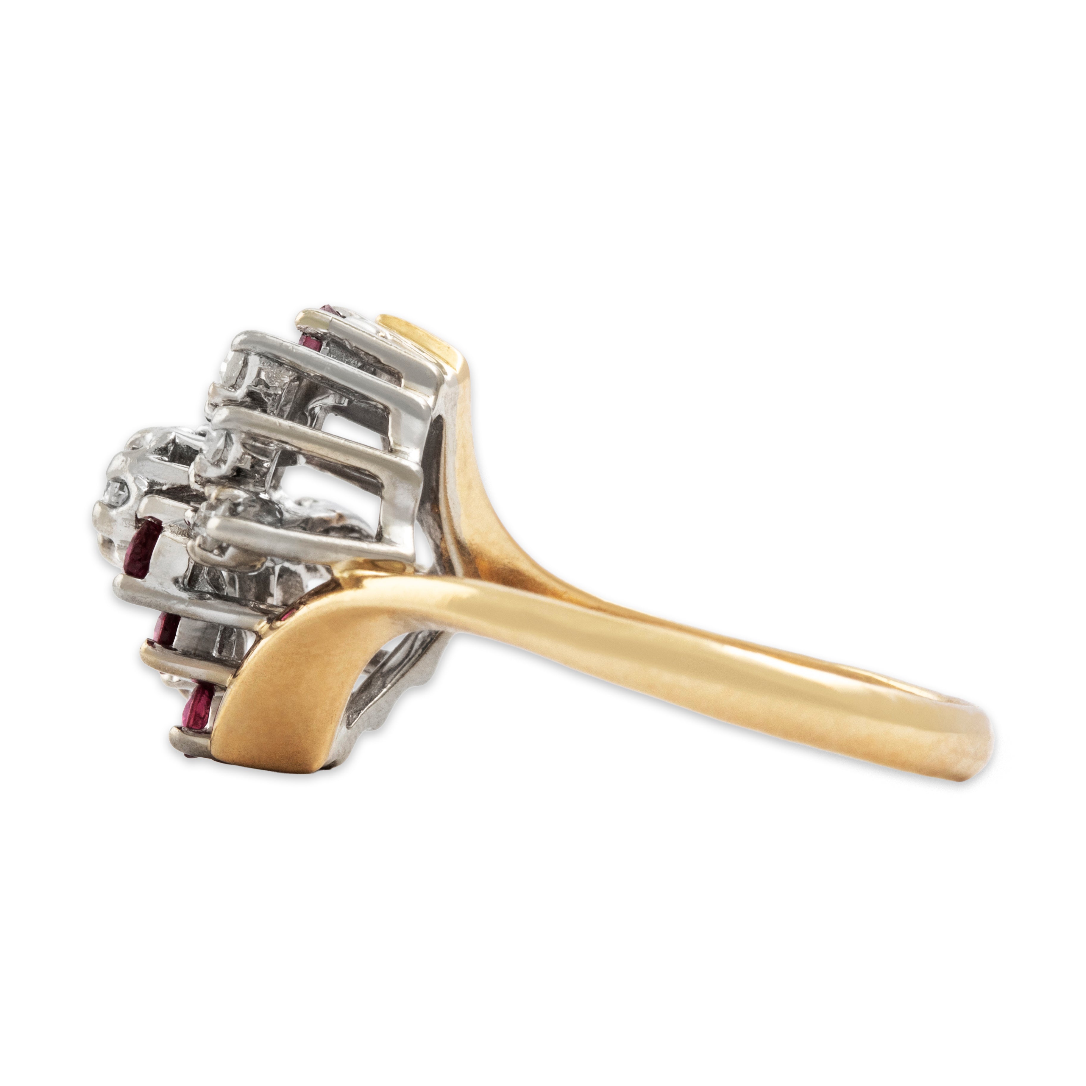 Vintage 14k Yellow & White Gold Ruby .242cttw Diamond Cluster Ring - Side view