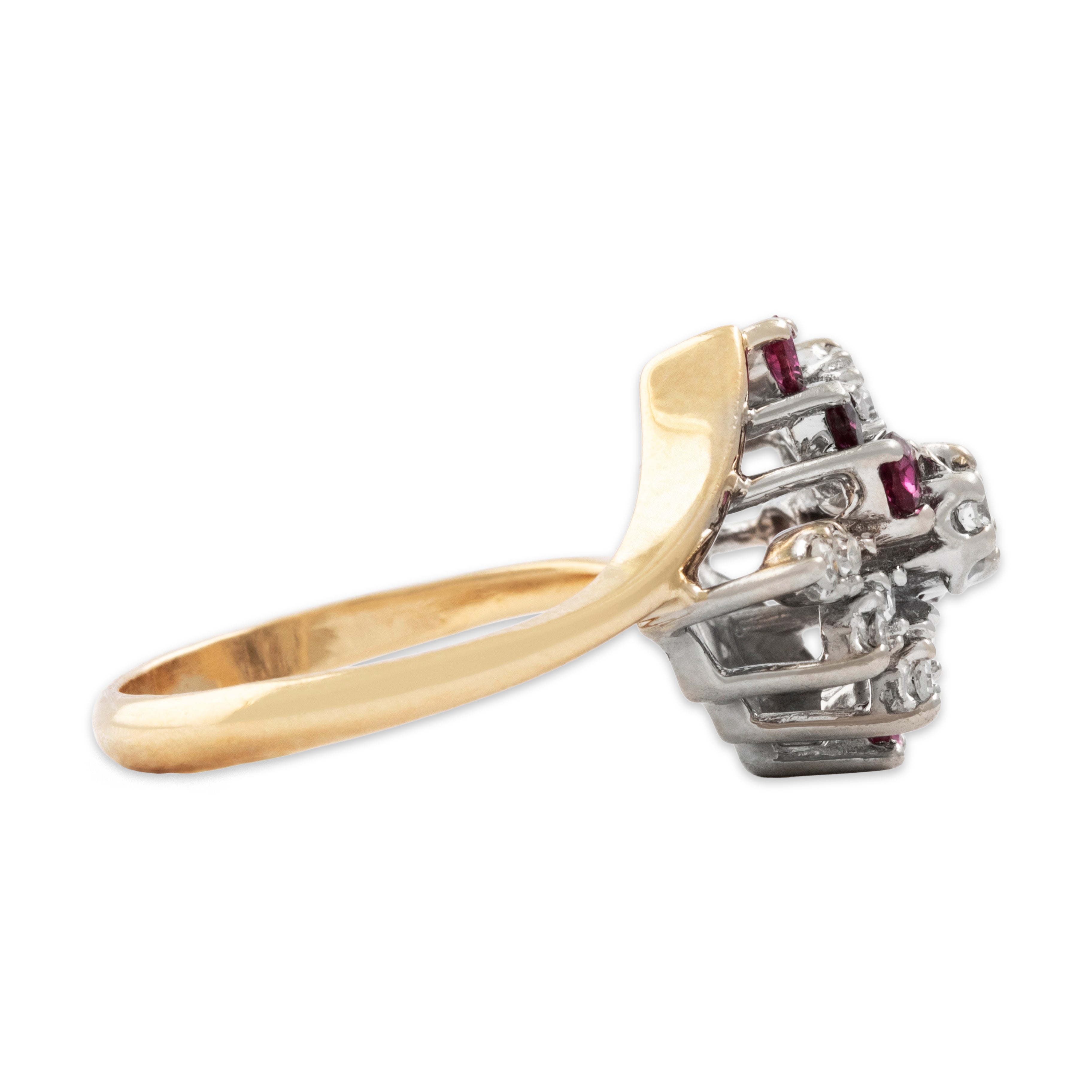Vintage 14k Yellow & White Gold Ruby .242cttw Diamond Cluster Ring - Side view