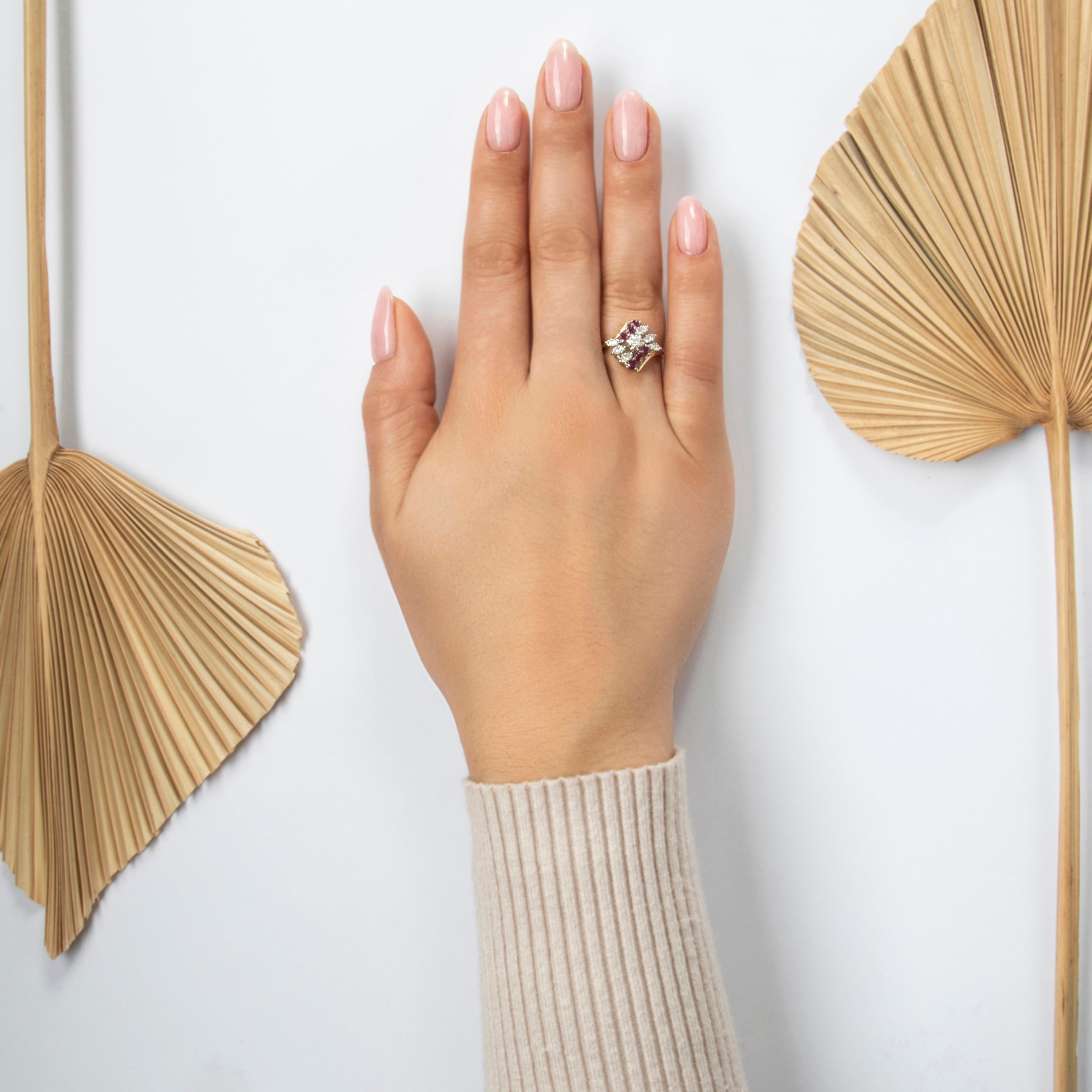 Vintage 14k Yellow & White Gold Ruby .242cttw Diamond Cluster Ring - On model view