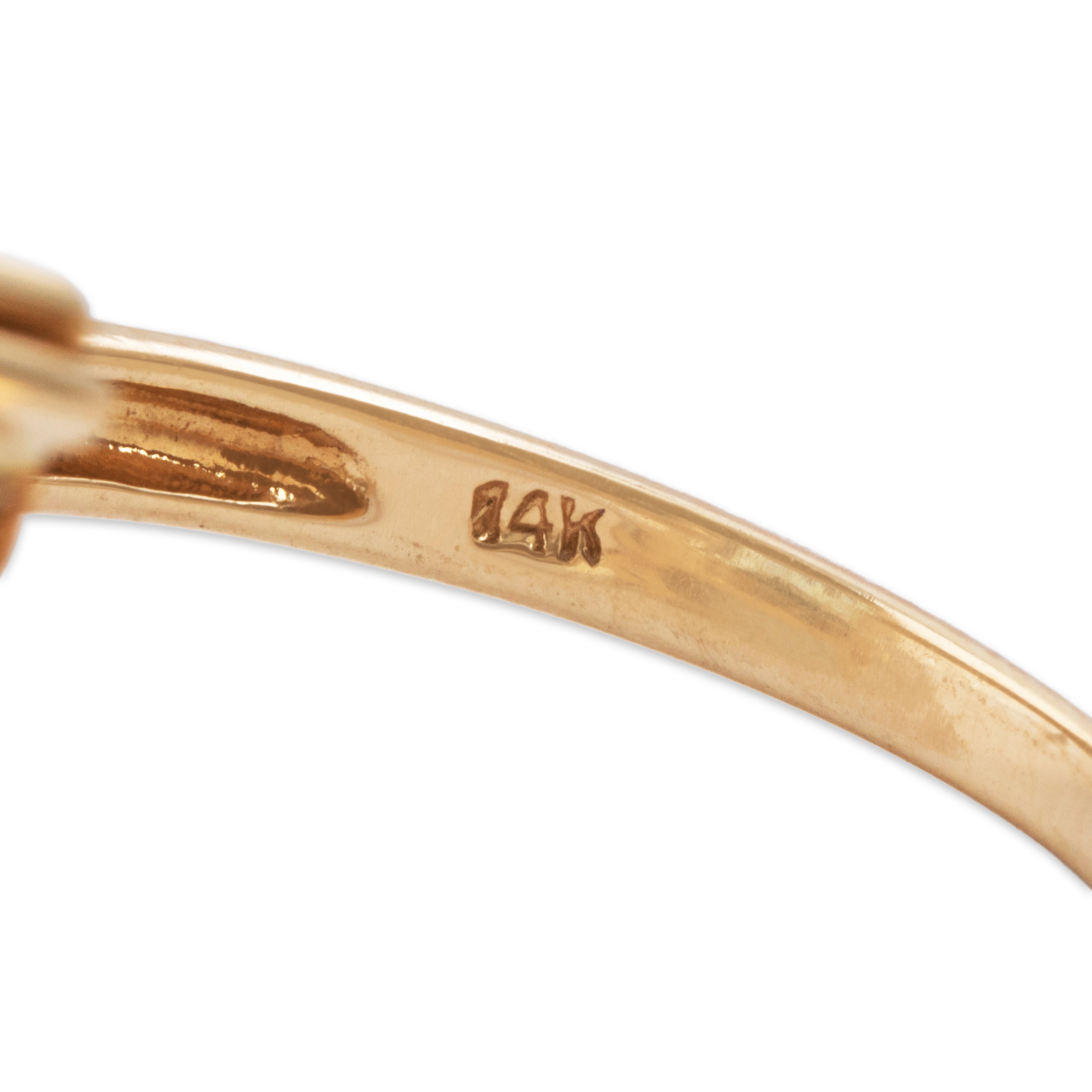 Vintage 14k Yellow Gold 7.4ct Aquamarine Diamond Emerald-Cut Cocktail Ring - Hallmark view