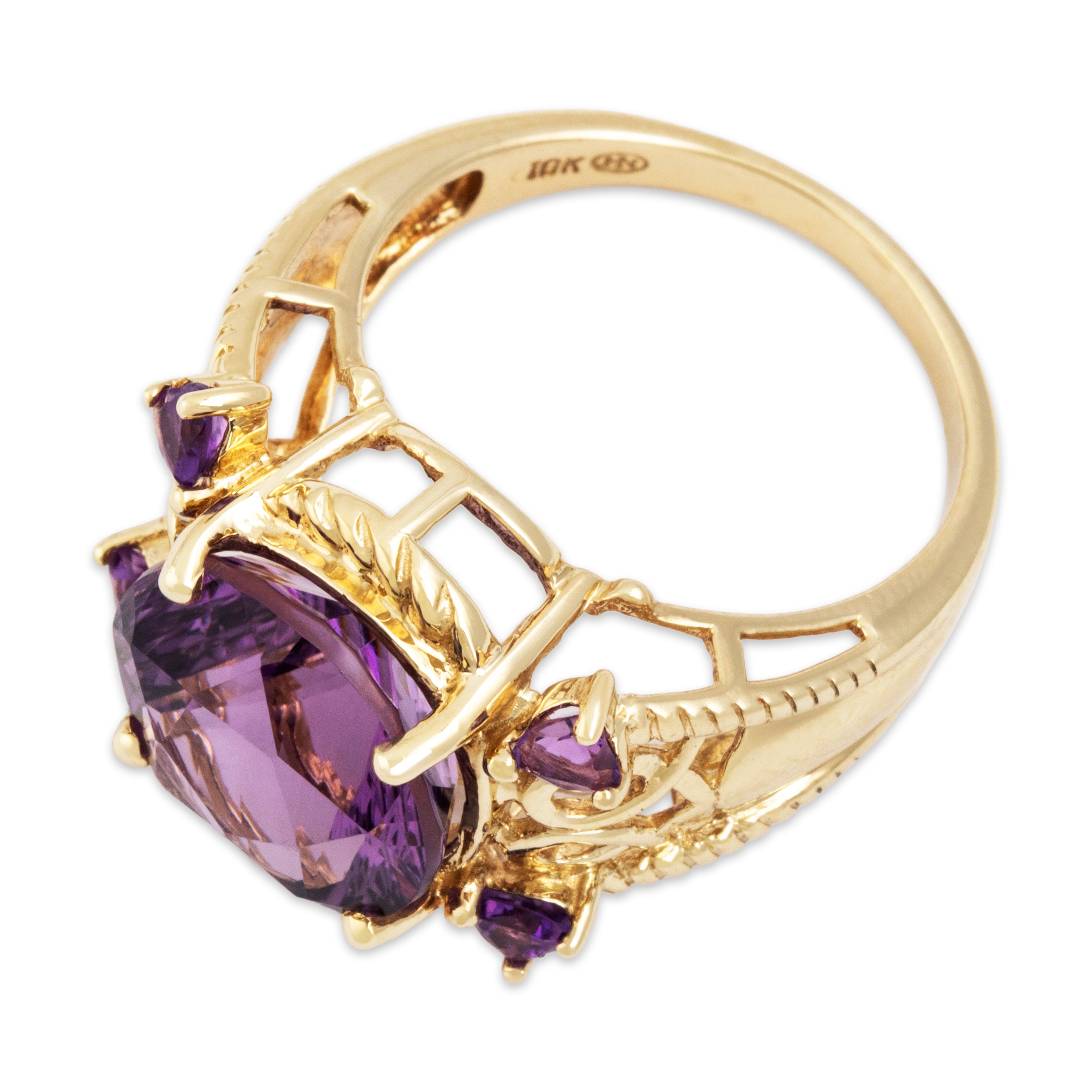 Vintage 10k Yellow Gold 5.8cttw Amethyst Pretty Cabled Heart Ring - Overall view