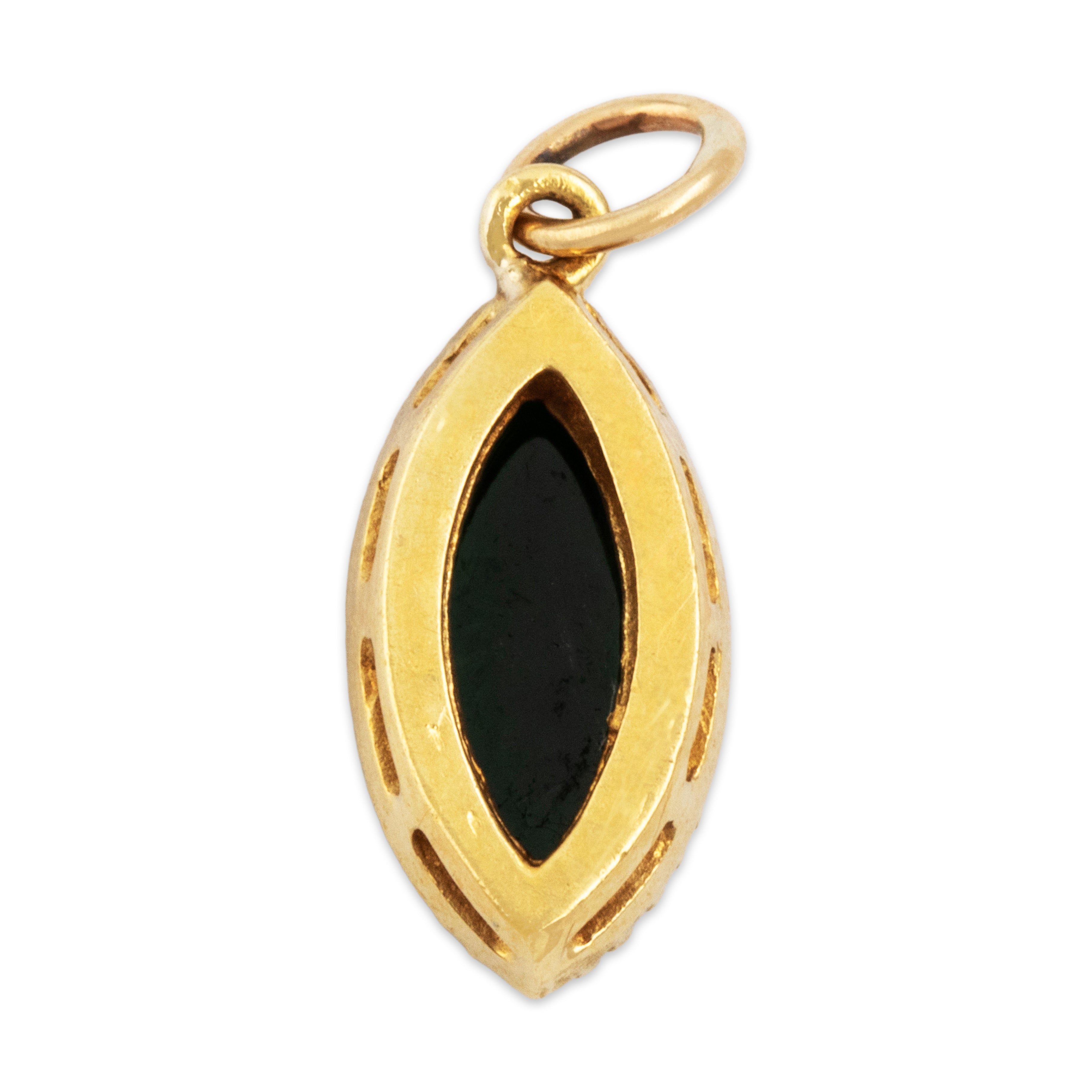 Vintage 18k Yellow Gold Jade Pretty Dotted Navette Pendant - Back view