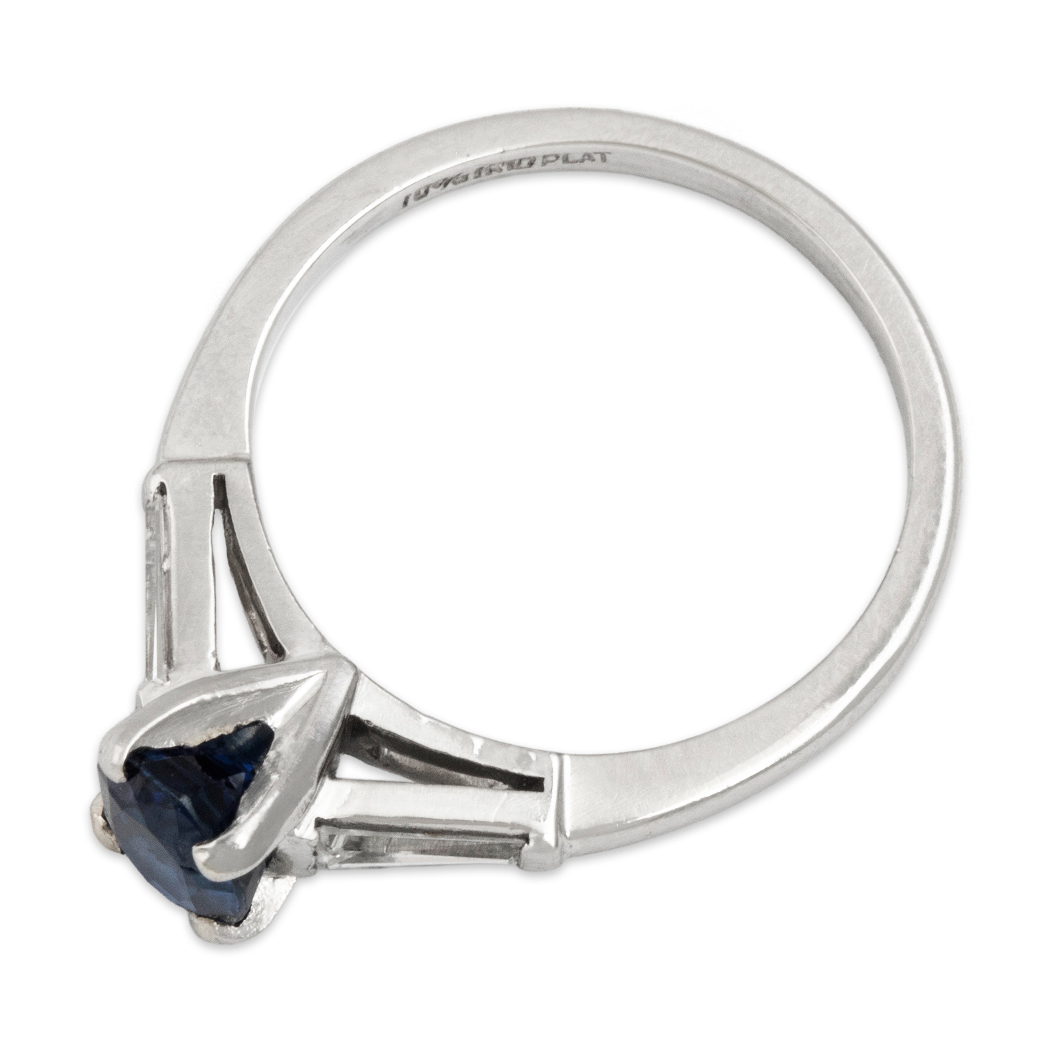 Vintage Platinum .85ct Blue Sapphire Diamond Three-Stone Cathedral Ring - Overall view