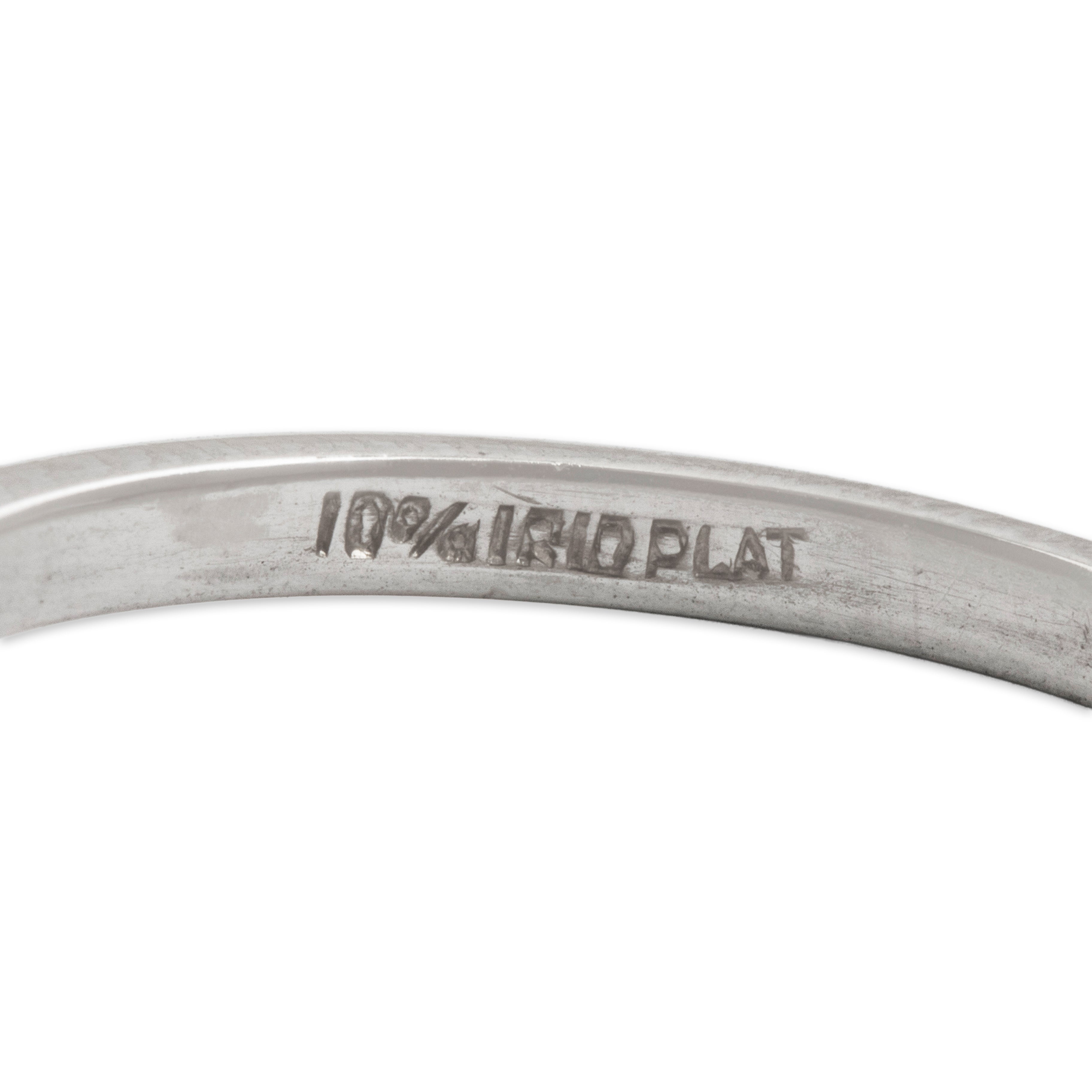 Vintage Platinum .85ct Blue Sapphire Diamond Three-Stone Cathedral Ring - Hallmark view