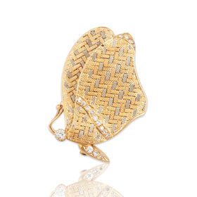 Vintage Asprey English Large 18k Yellow & White Gold Diamond Butterfly Brooch / Pin