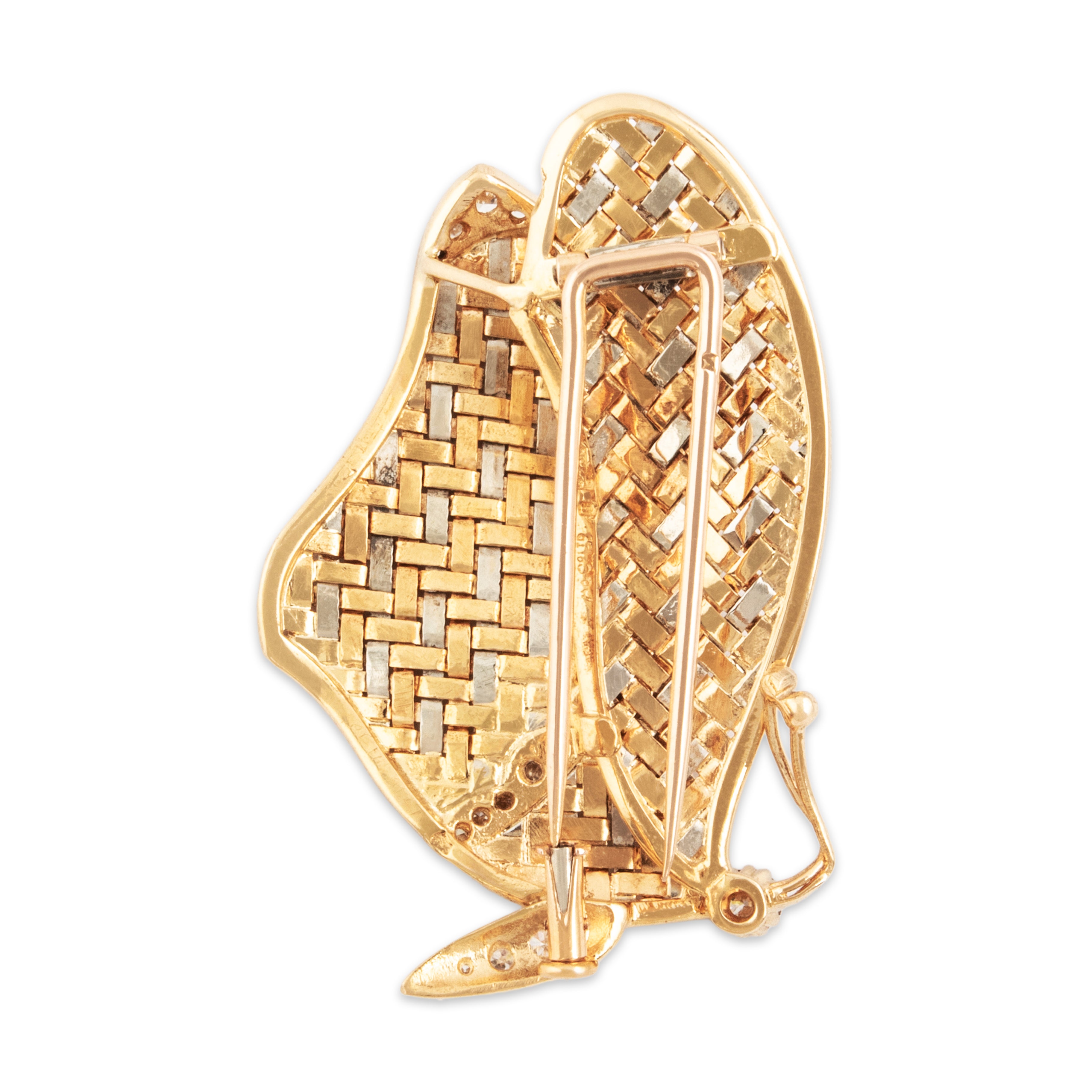Vintage Asprey English 18k Yellow & White Gold Diamond Butterfly Brooch / Pin - Back view