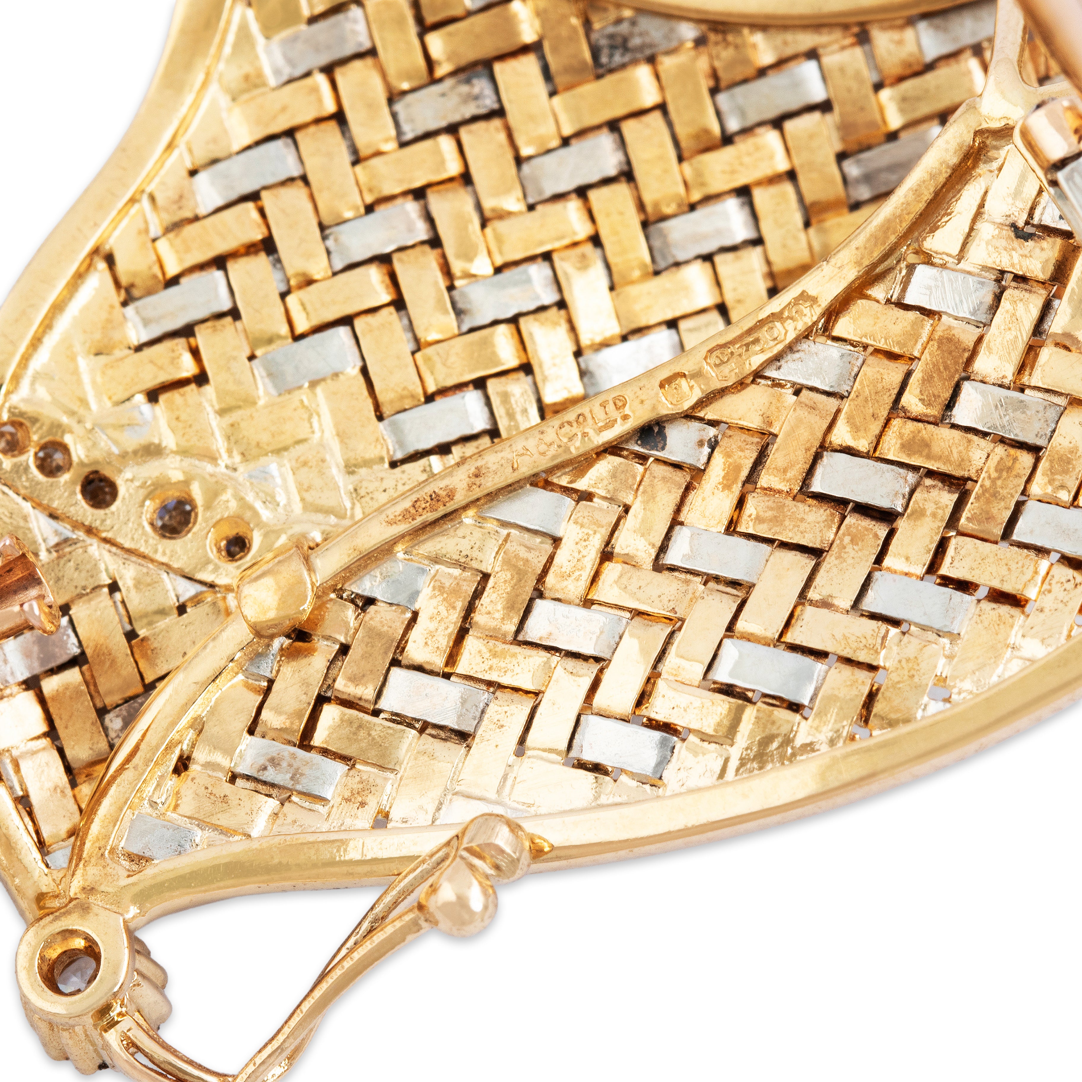 Vintage Asprey English 18k Yellow & White Gold Diamond Butterfly Brooch / Pin - Hallmark view