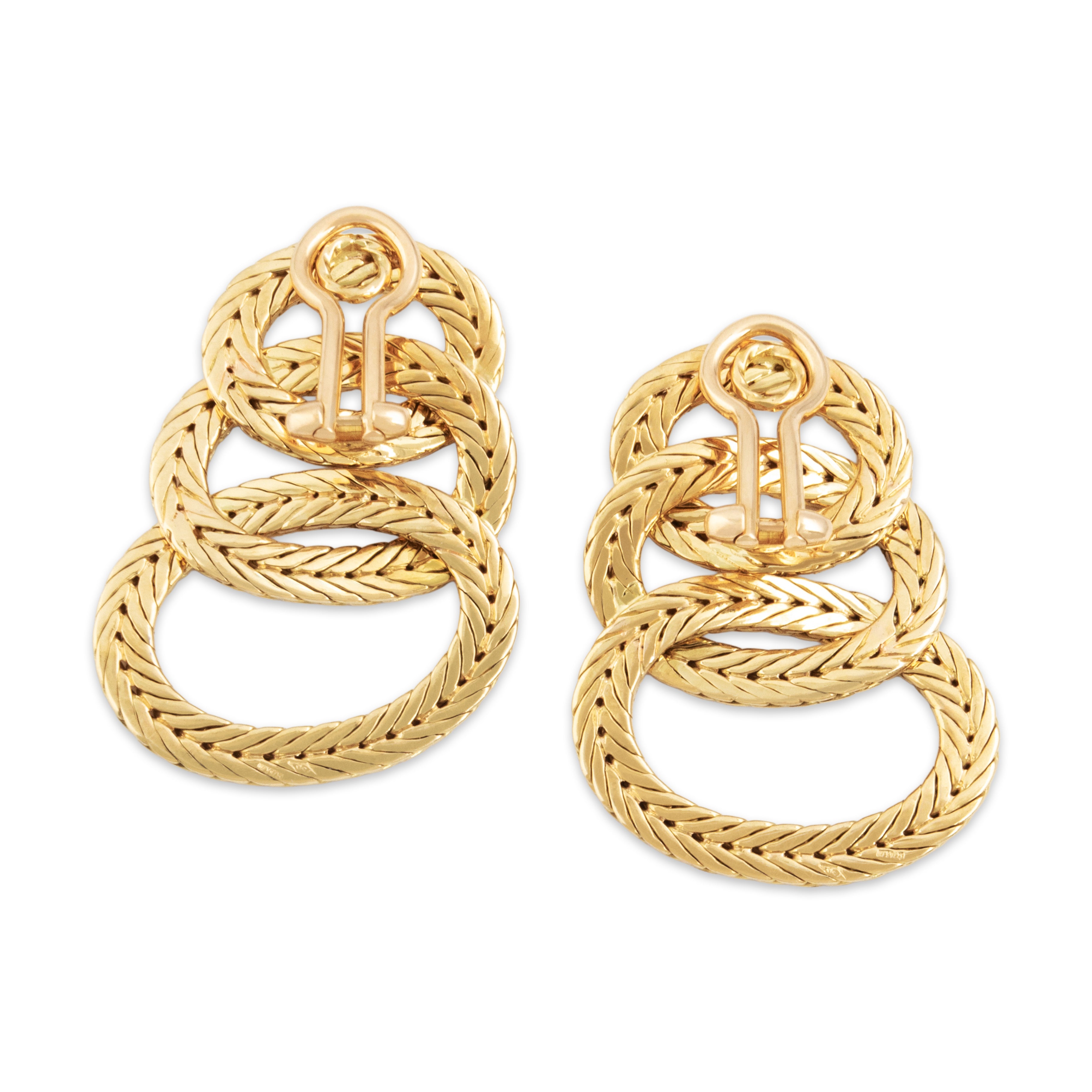Vintage Buccellati Italian 18k Yellow Gold Woven Triple Loop Statement Clip Earrings - Back view