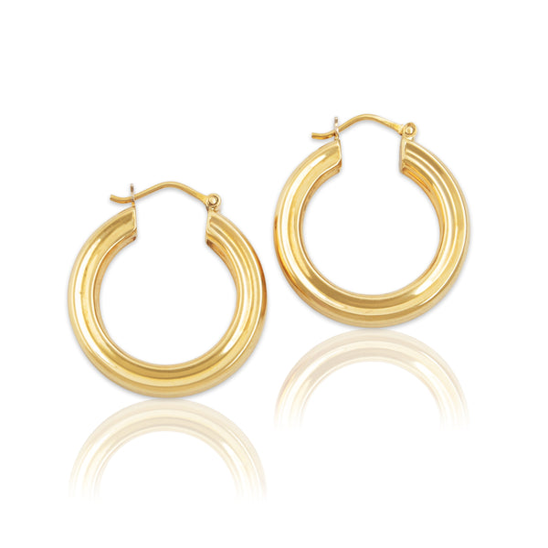 Vintage Italian 18k Yellow Gold Elegant Ribbed Hoop Earrings