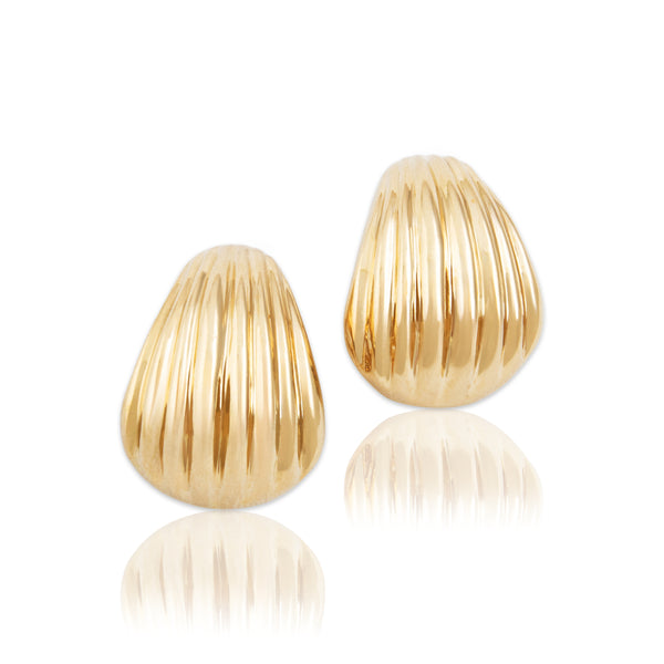 Vintage Italian 14k Yellow Gold Gleaming Scalloped Statement Earrings