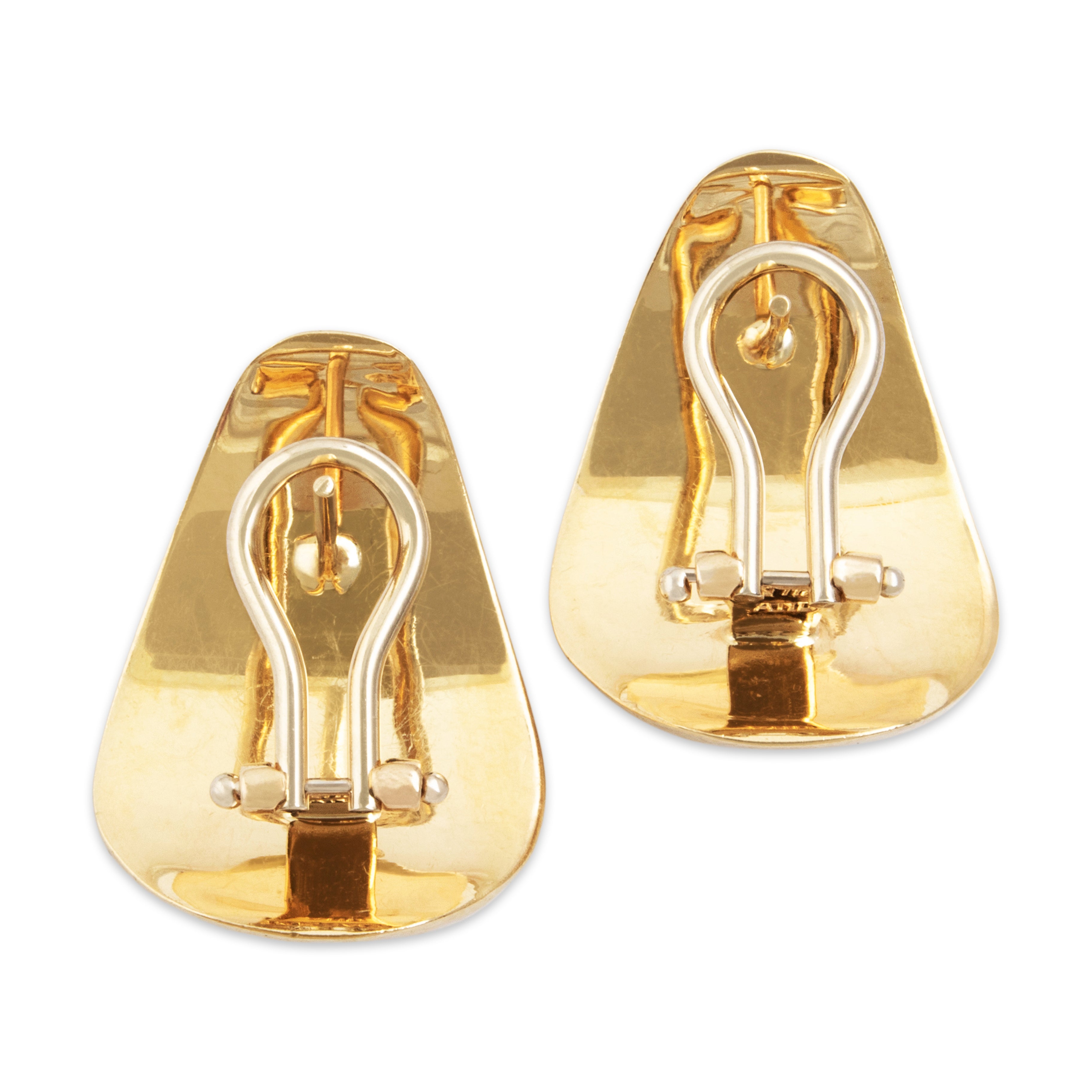 Vintage Italian 14k Yellow Gold Gleaming Scalloped Statement Earrings - Back view