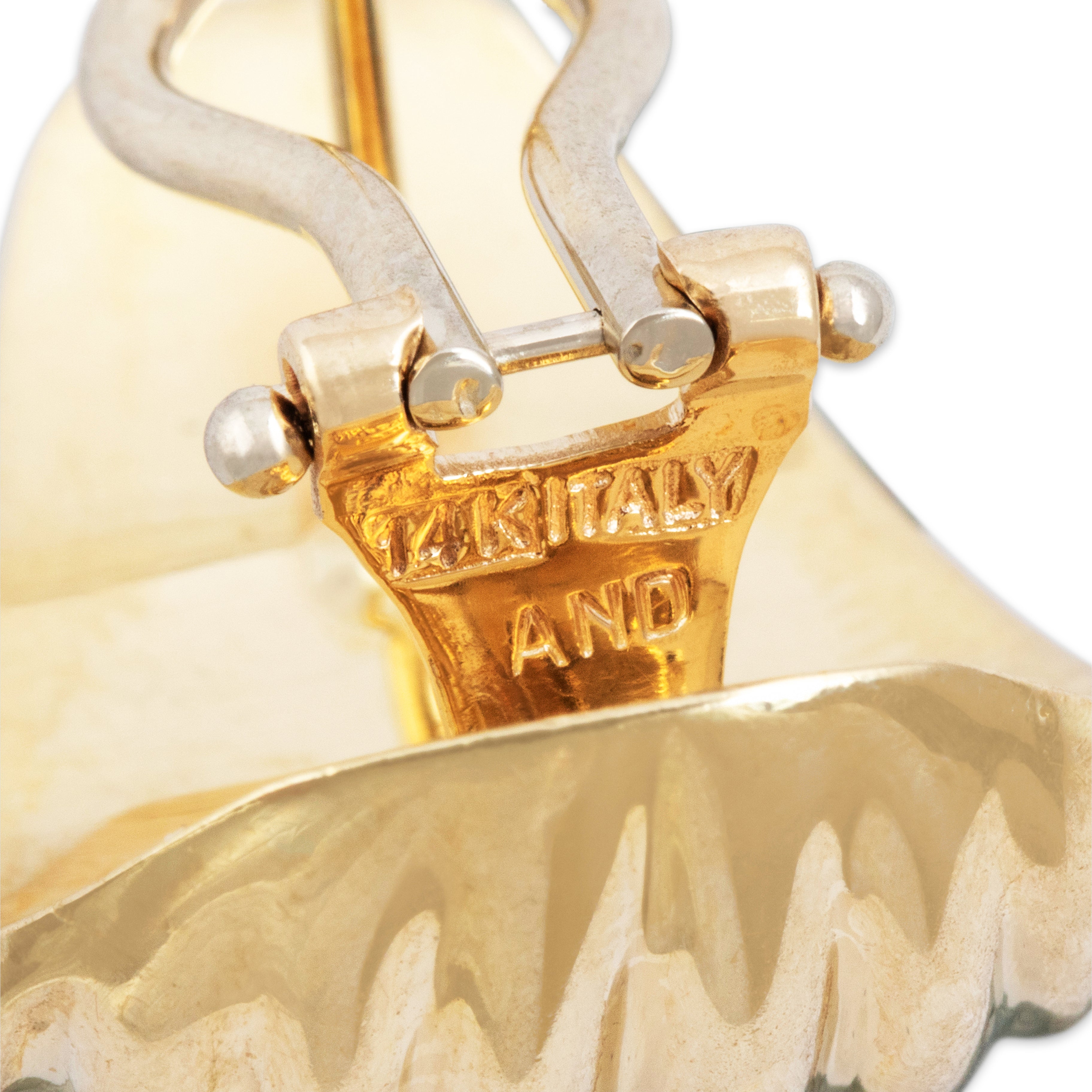 Vintage Italian 14k Yellow Gold Gleaming Scalloped Statement Earrings - Hallmark view