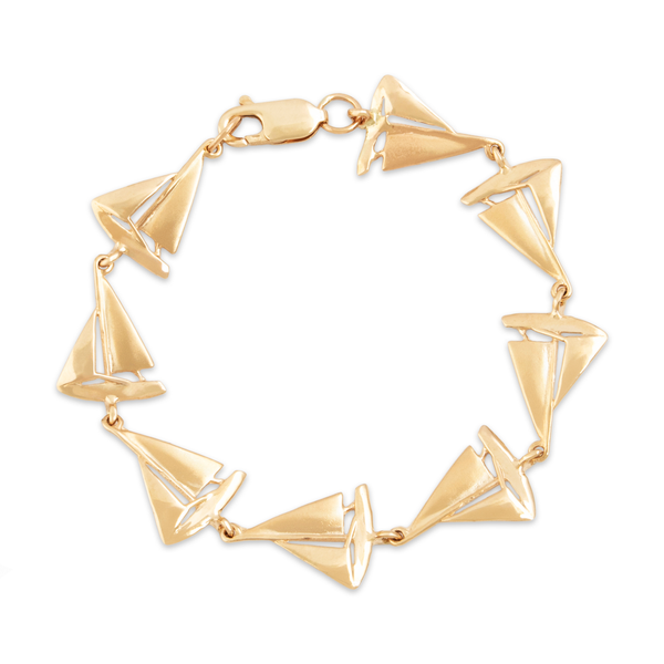 Vintage 14k Yellow Gold Pretty Nautical Sailboat Link Bracelet 6.5