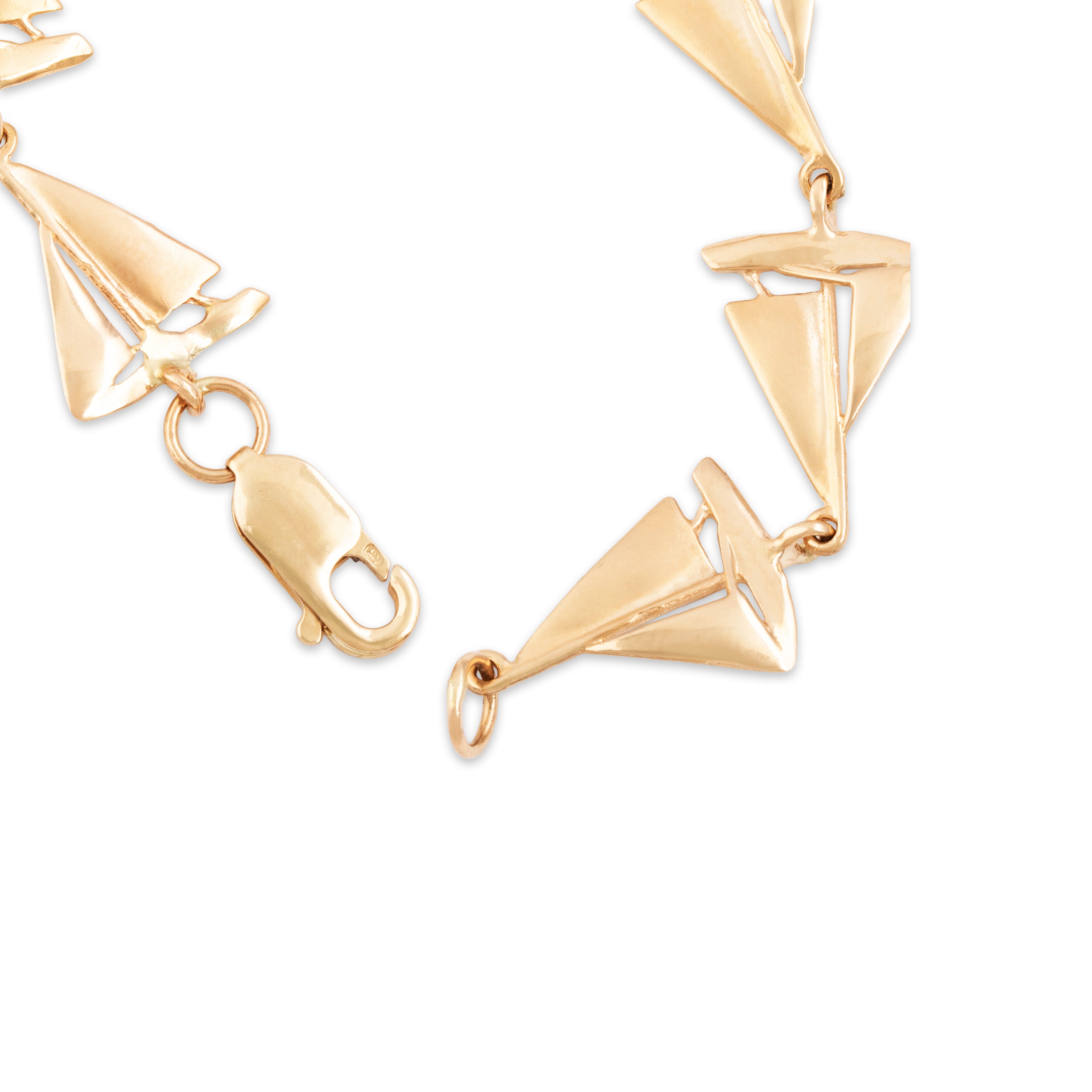 Vintage 14k Yellow Gold Pretty Nautical Sailboat Link Bracelet 6.5