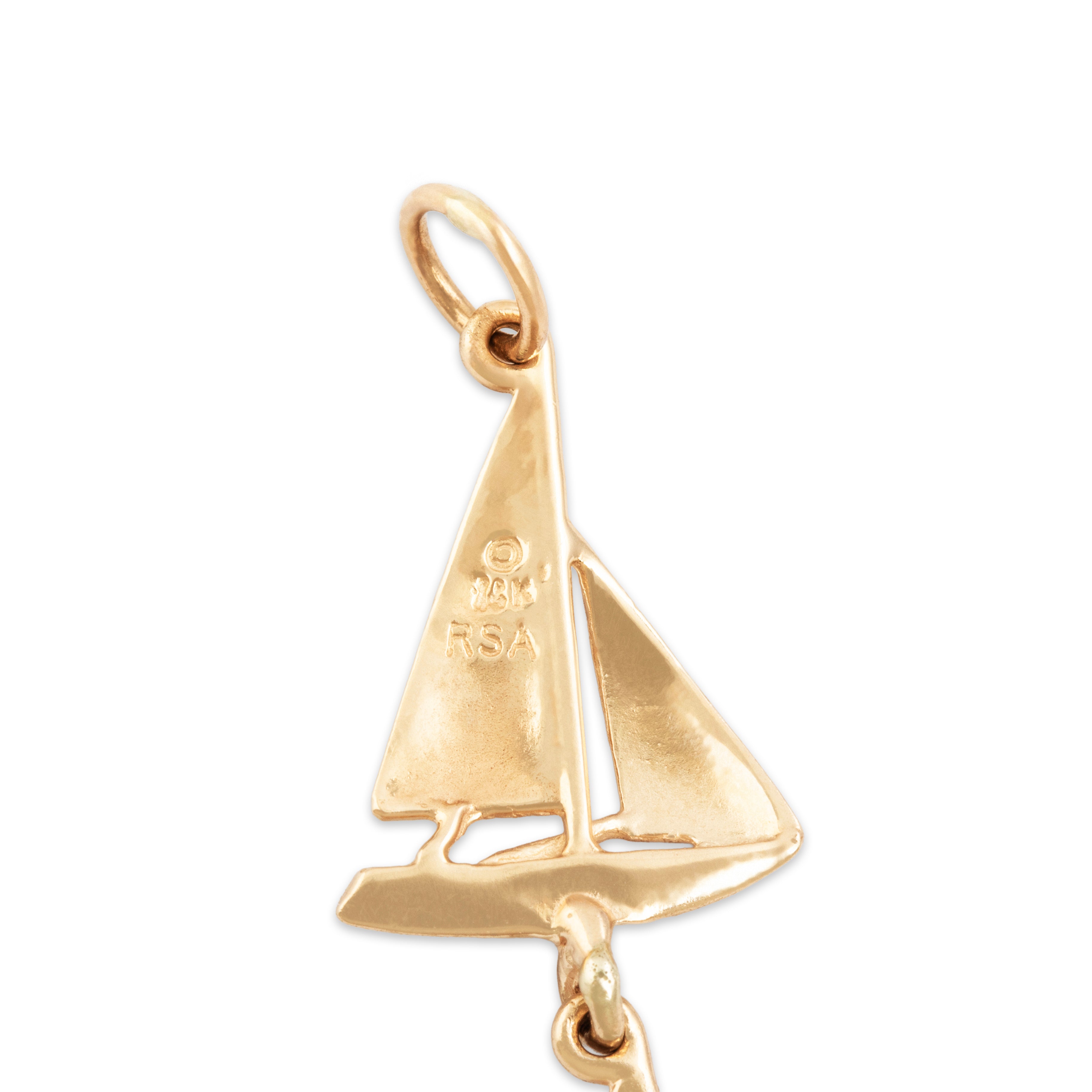 Vintage 14k Yellow Gold Pretty Nautical Sailboat Link Bracelet 6.5