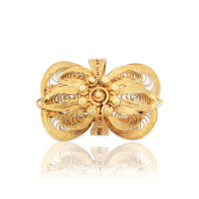 Vintage Large 14k Yellow Gold Intricate Cannetille Filigree Bow Brooch / Pin