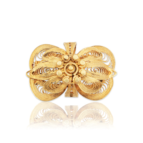 Vintage Large 14k Yellow Gold Intricate Cannetille Filigree Bow Brooch / Pin