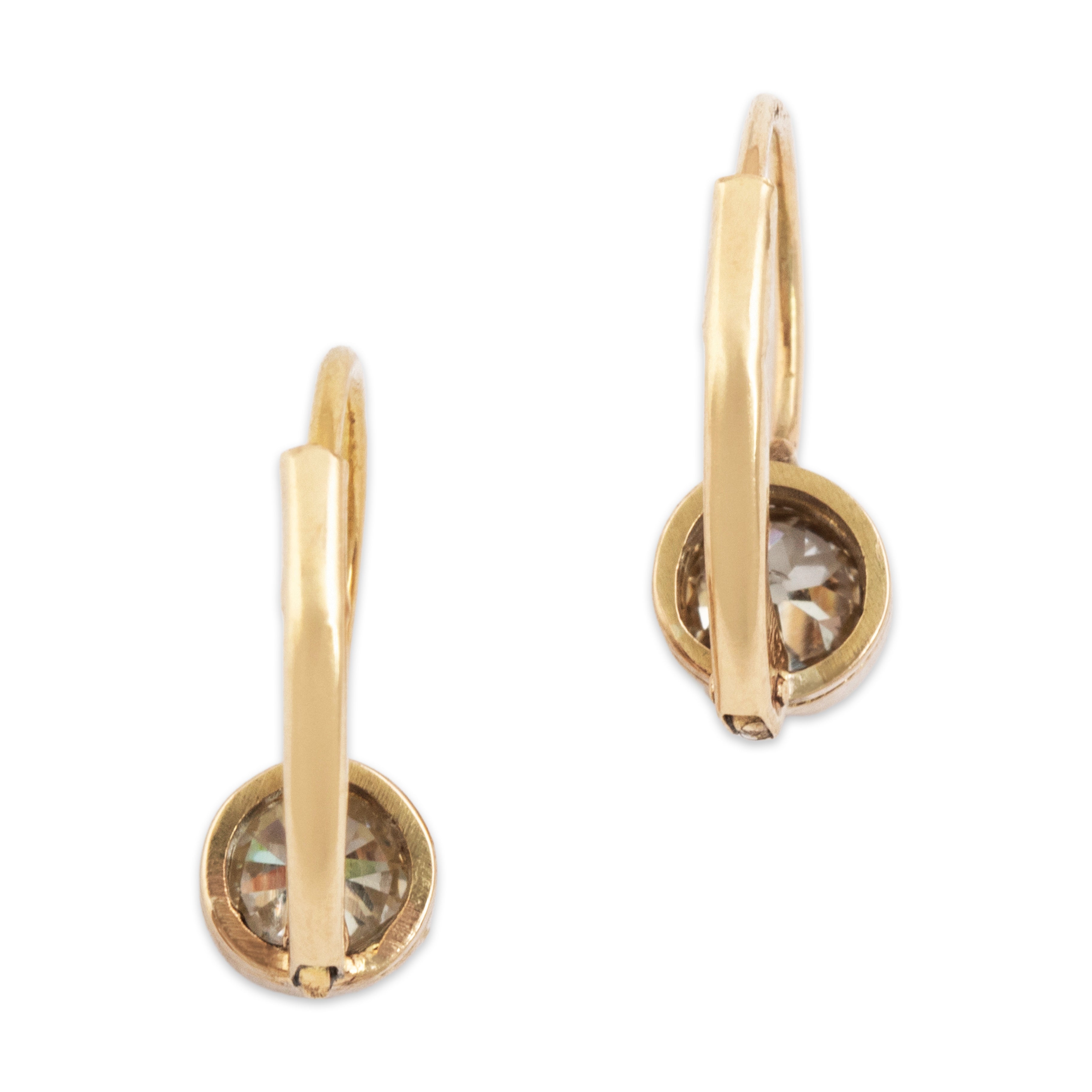 Antique Victorian 14k Yellow Gold .56cttw Old Mine Cut Diamond Superb Earrings - Back view