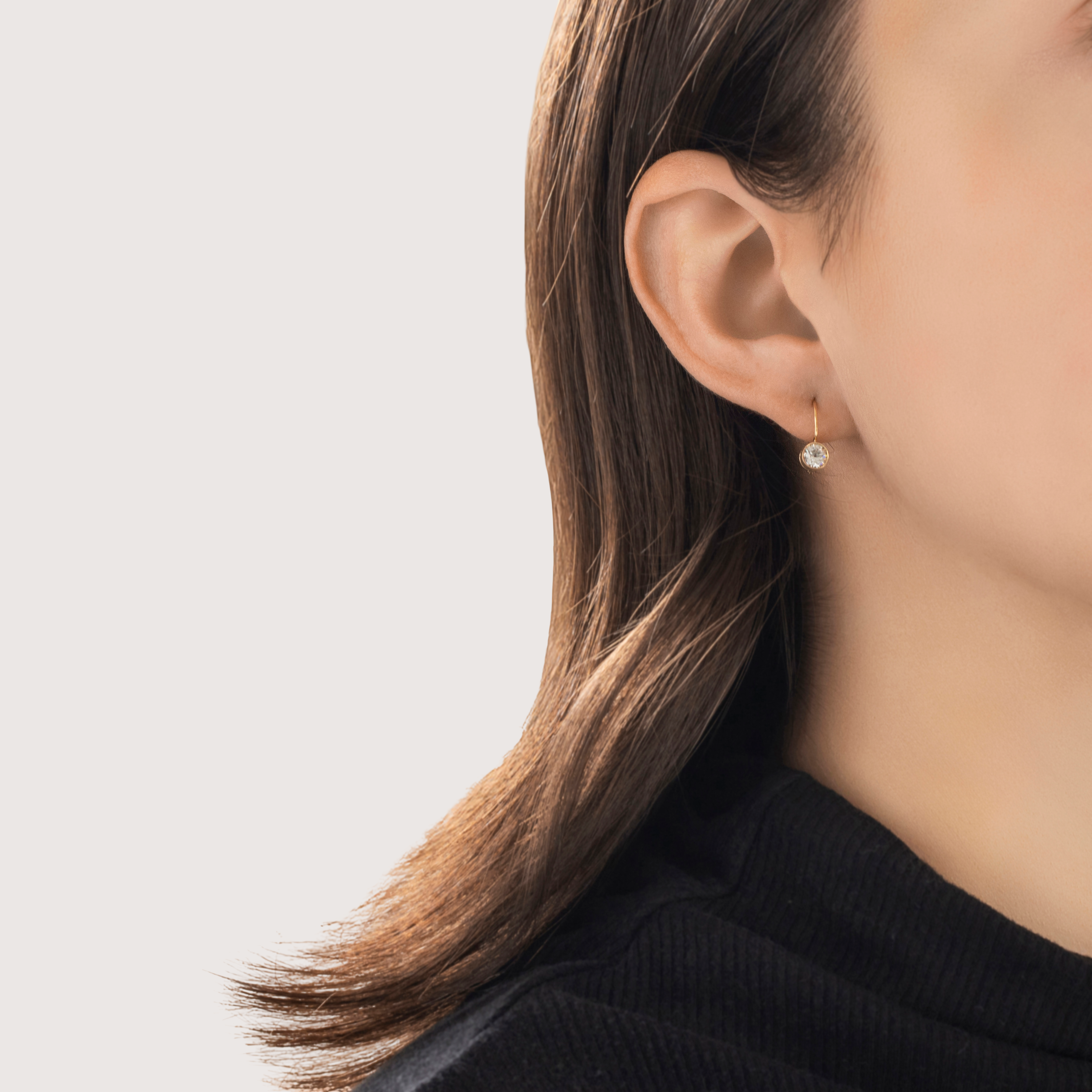 Antique Victorian 14k Yellow Gold .56cttw Old Mine Cut Diamond Superb Earrings - On model view