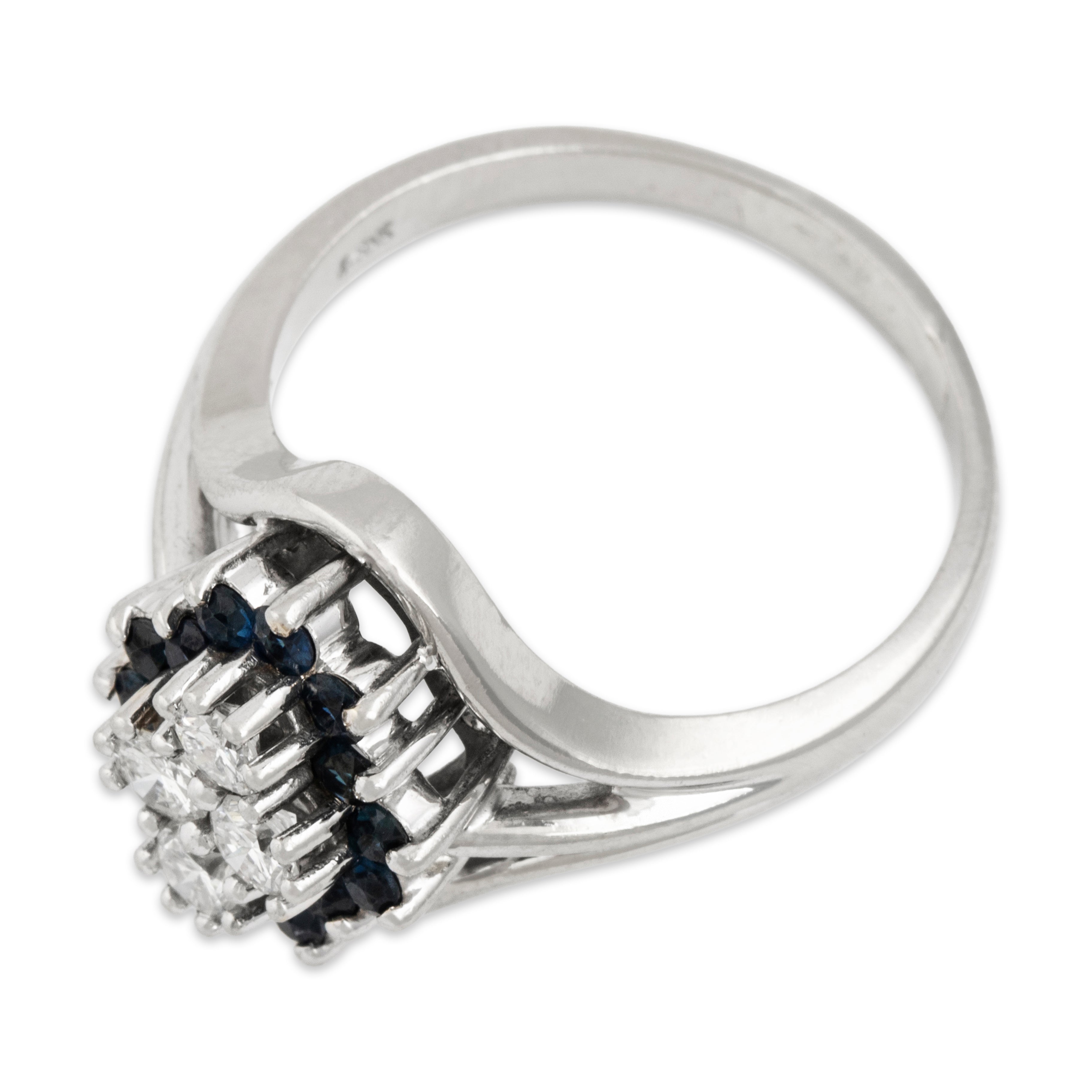 Vintage 14k White Gold .432cttw Diamond Blue Sapphire Sparkling Cluster Ring - Overall view