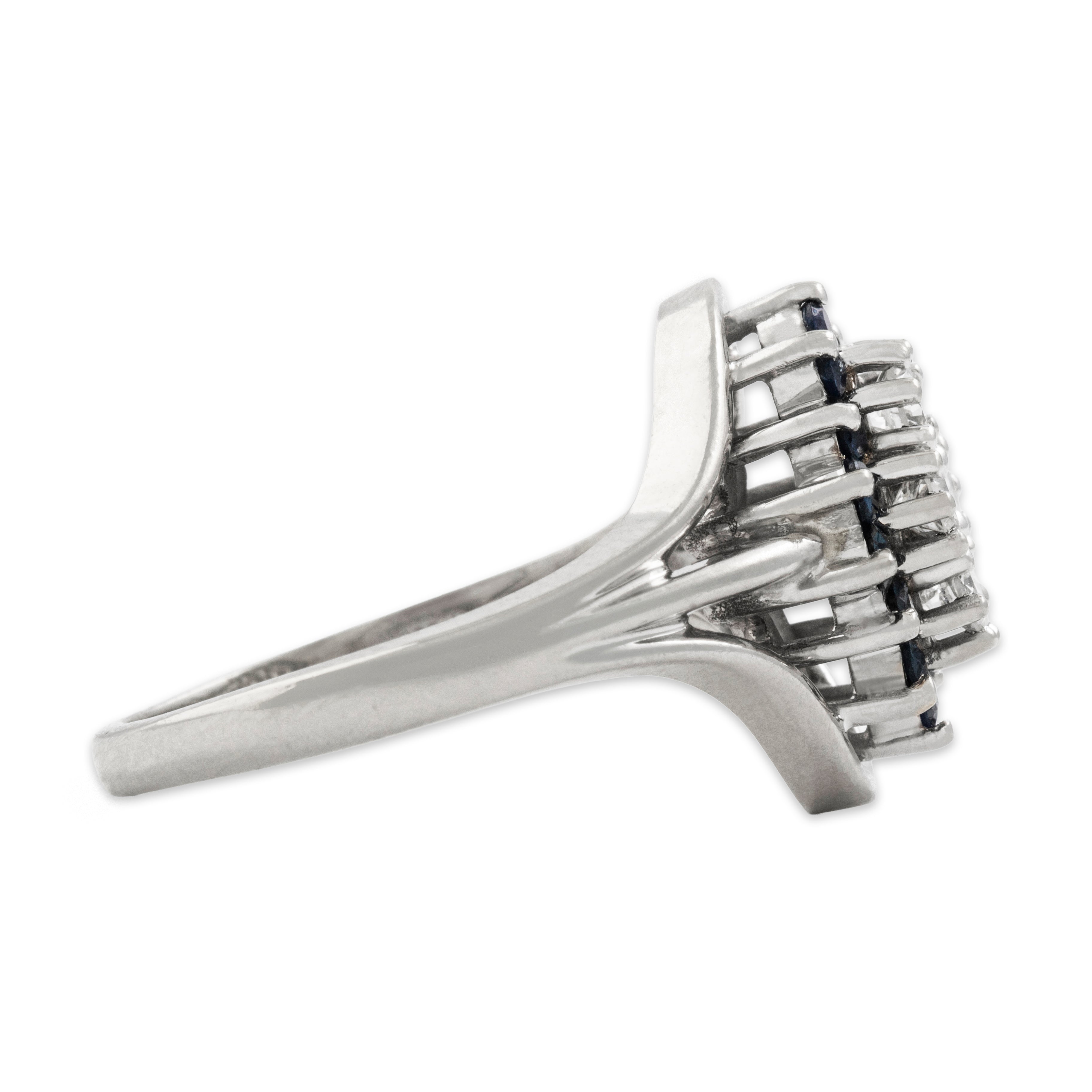 Vintage 14k White Gold .432cttw Diamond Blue Sapphire Sparkling Cluster Ring - Side view