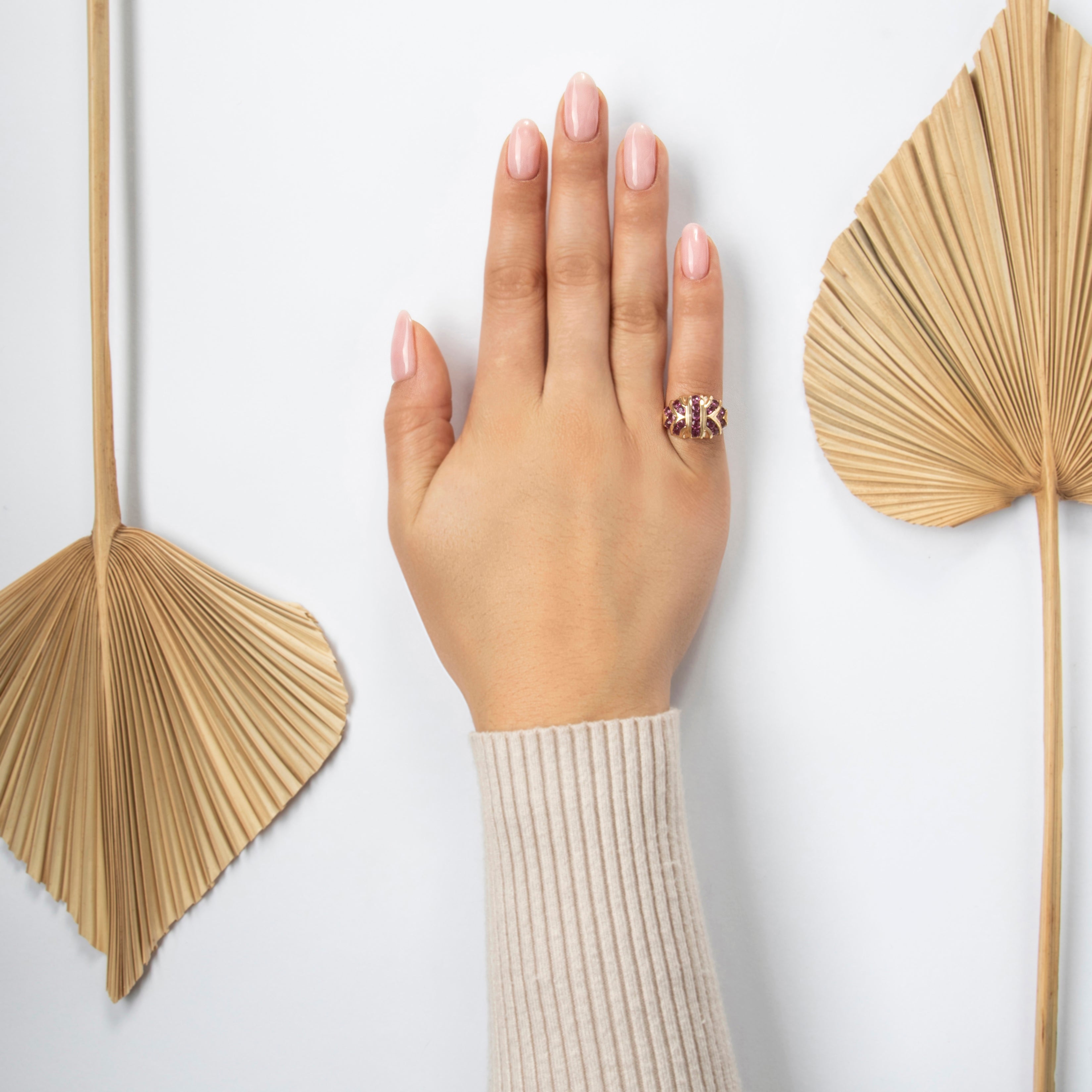 Vintage 14k Yellow Gold 1.5cttw Pink Sapphire Pretty Channel-Set Dome Ring - On model view