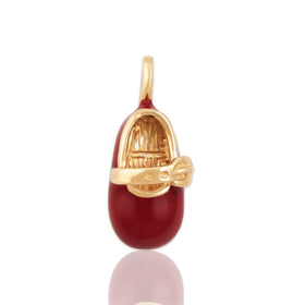 Vintage 10k Yellow Gold Cute Red Enamel Baby Shoe Charm / Pendant