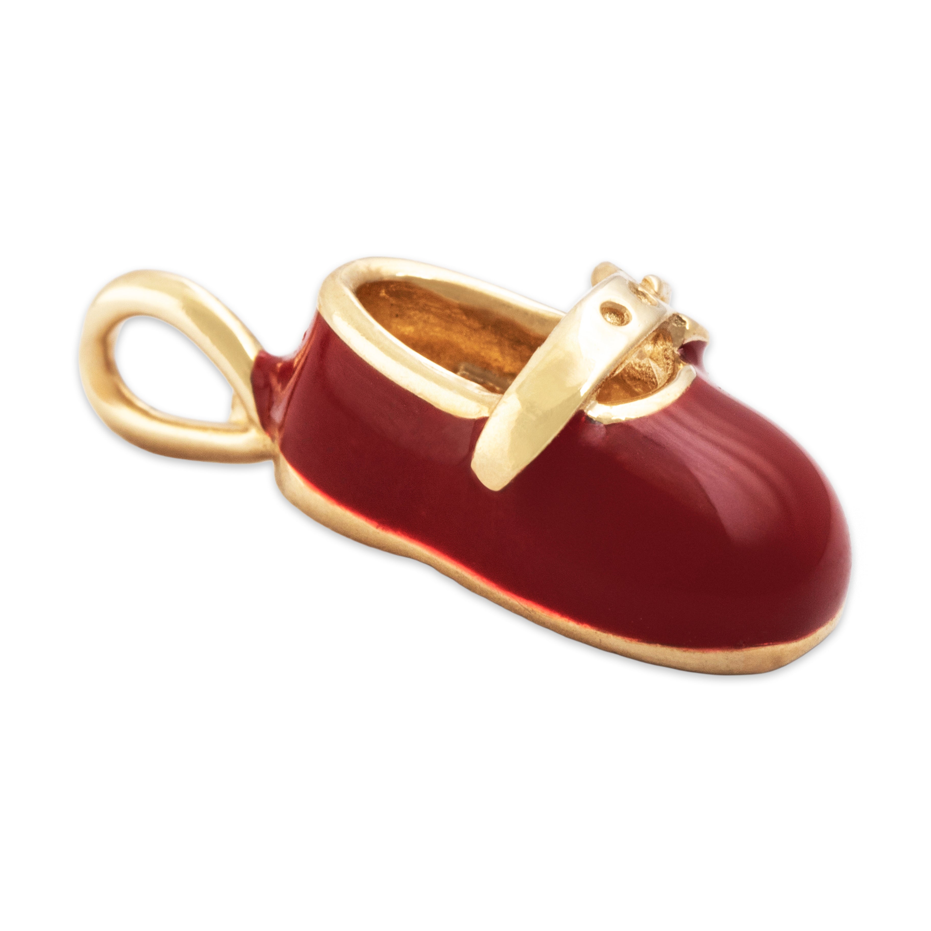 Vintage 10k Yellow Gold Cute Red Enamel Baby Shoe Charm / Pendant - Overall view