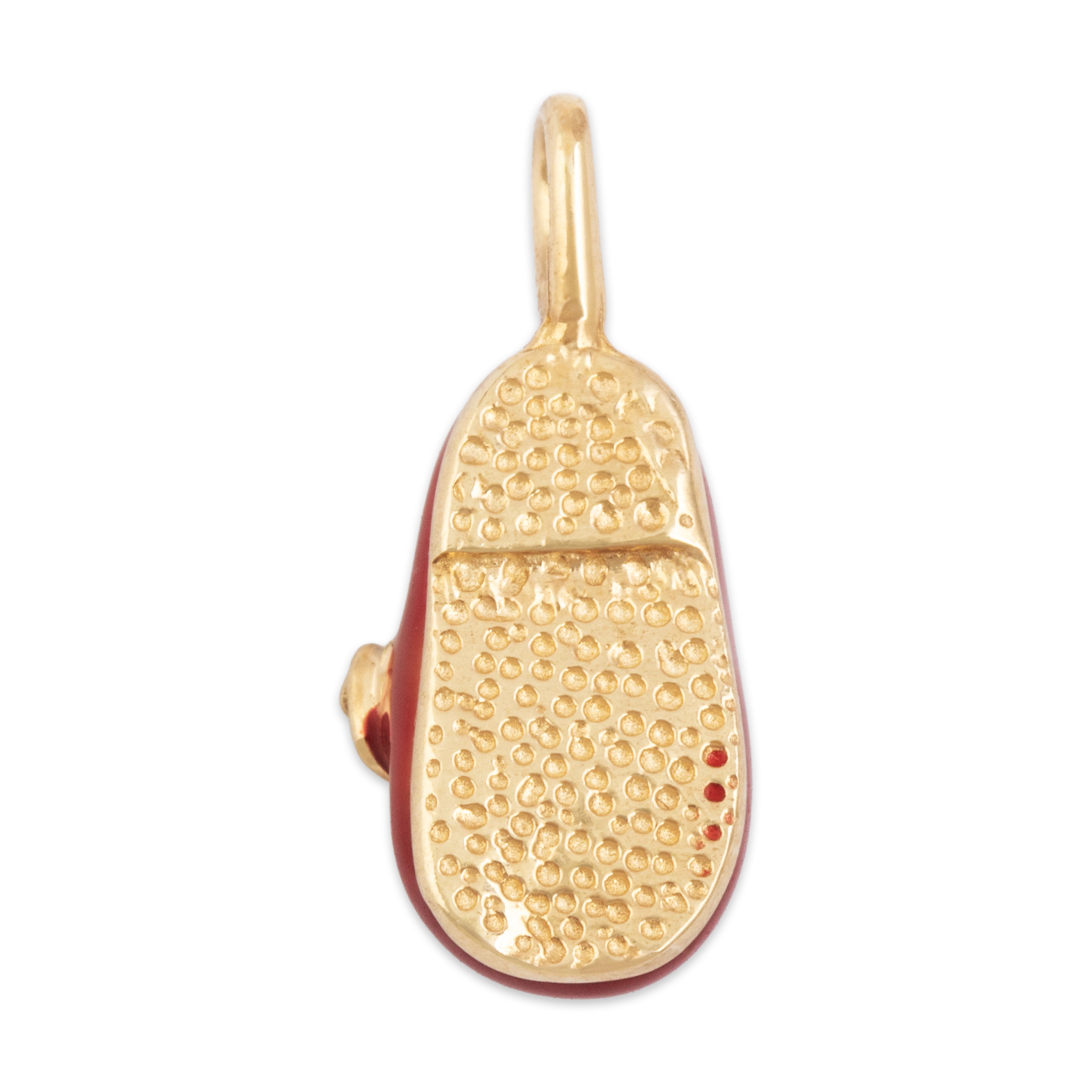 Vintage 10k Yellow Gold Cute Red Enamel Baby Shoe Charm / Pendant - detail view #2