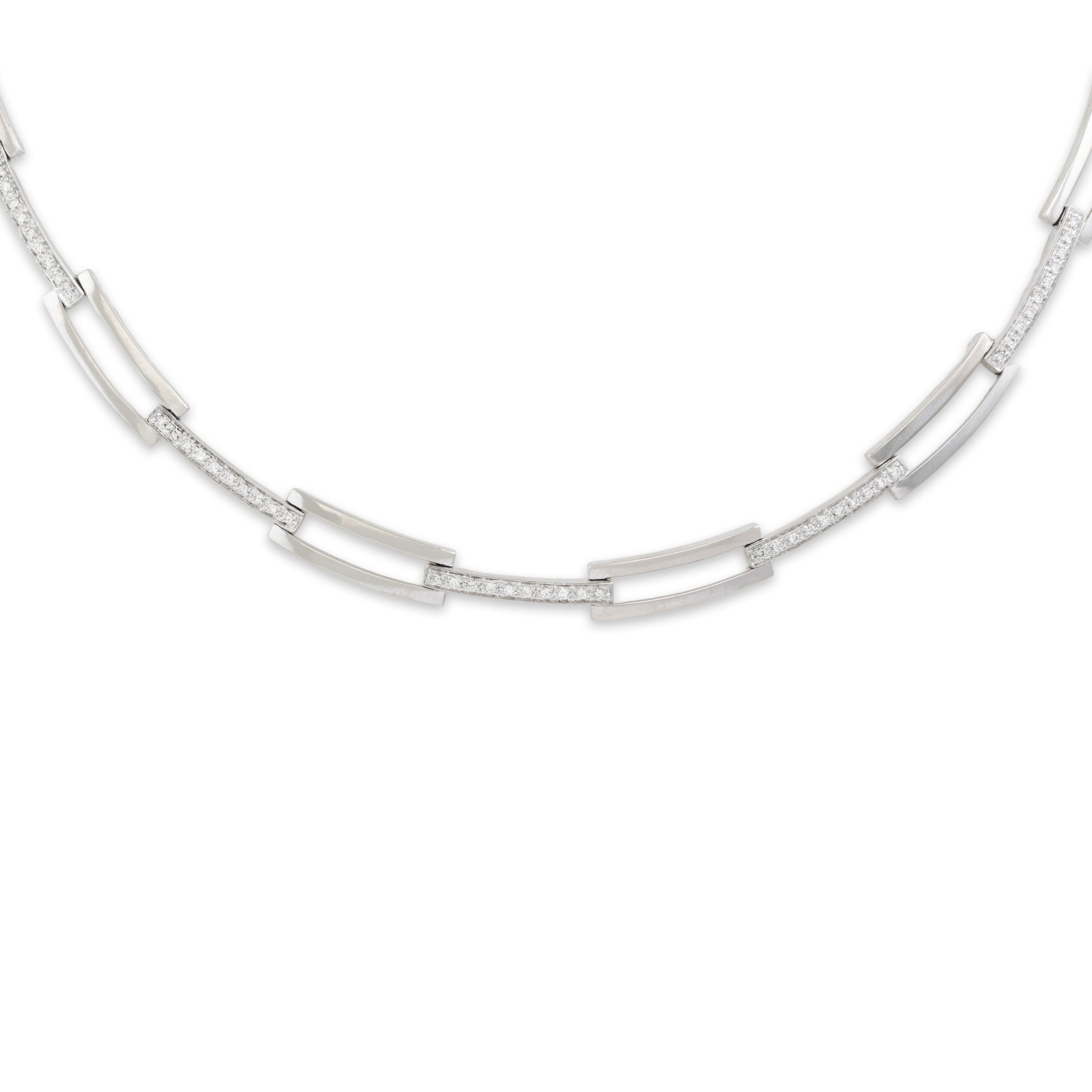 Vintage 14k White Gold .759cttw Diamond Sleek Open Link Collar Necklace  - detail view #1