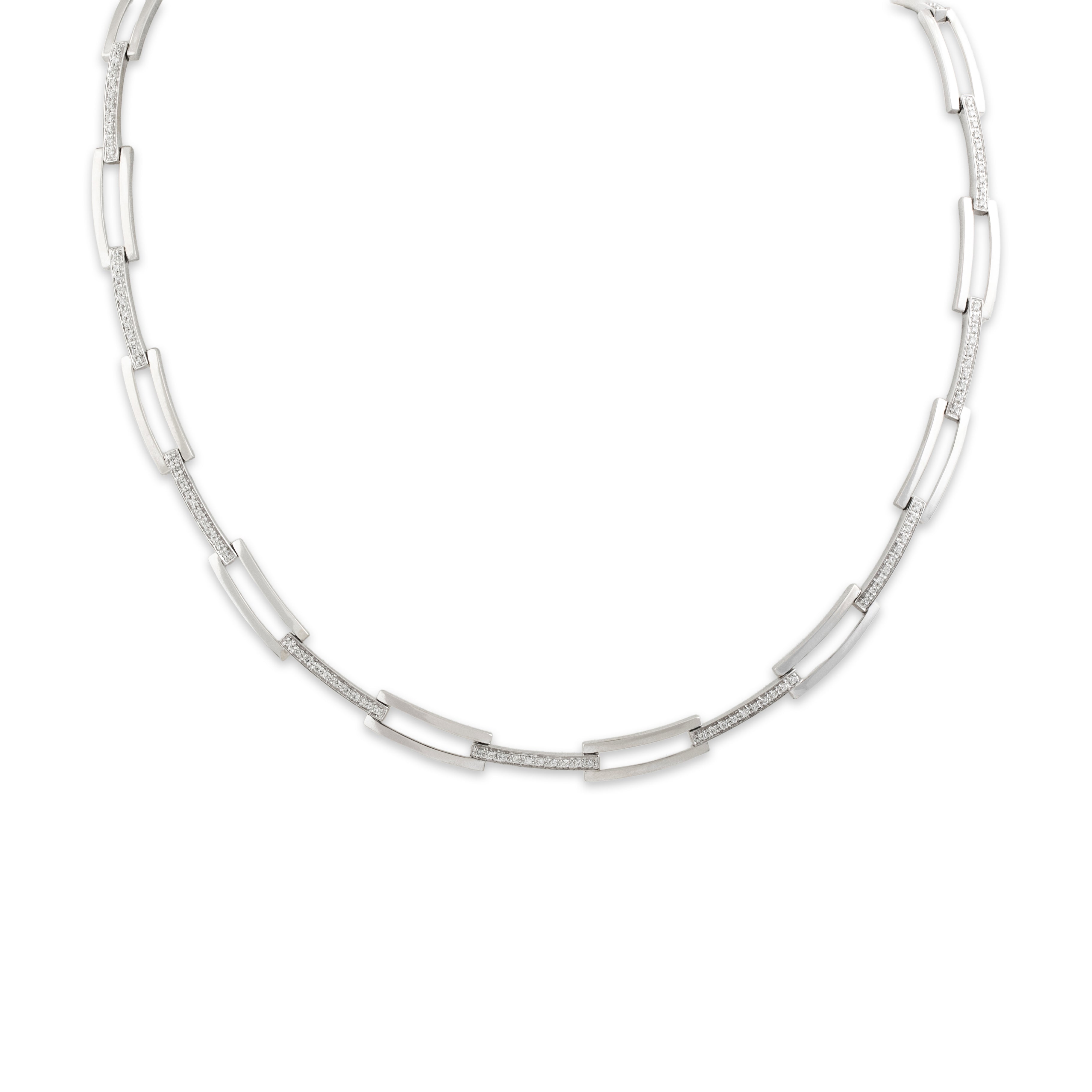 Vintage 14k White Gold .759cttw Diamond Sleek Open Link Collar Necklace  - Close-up view