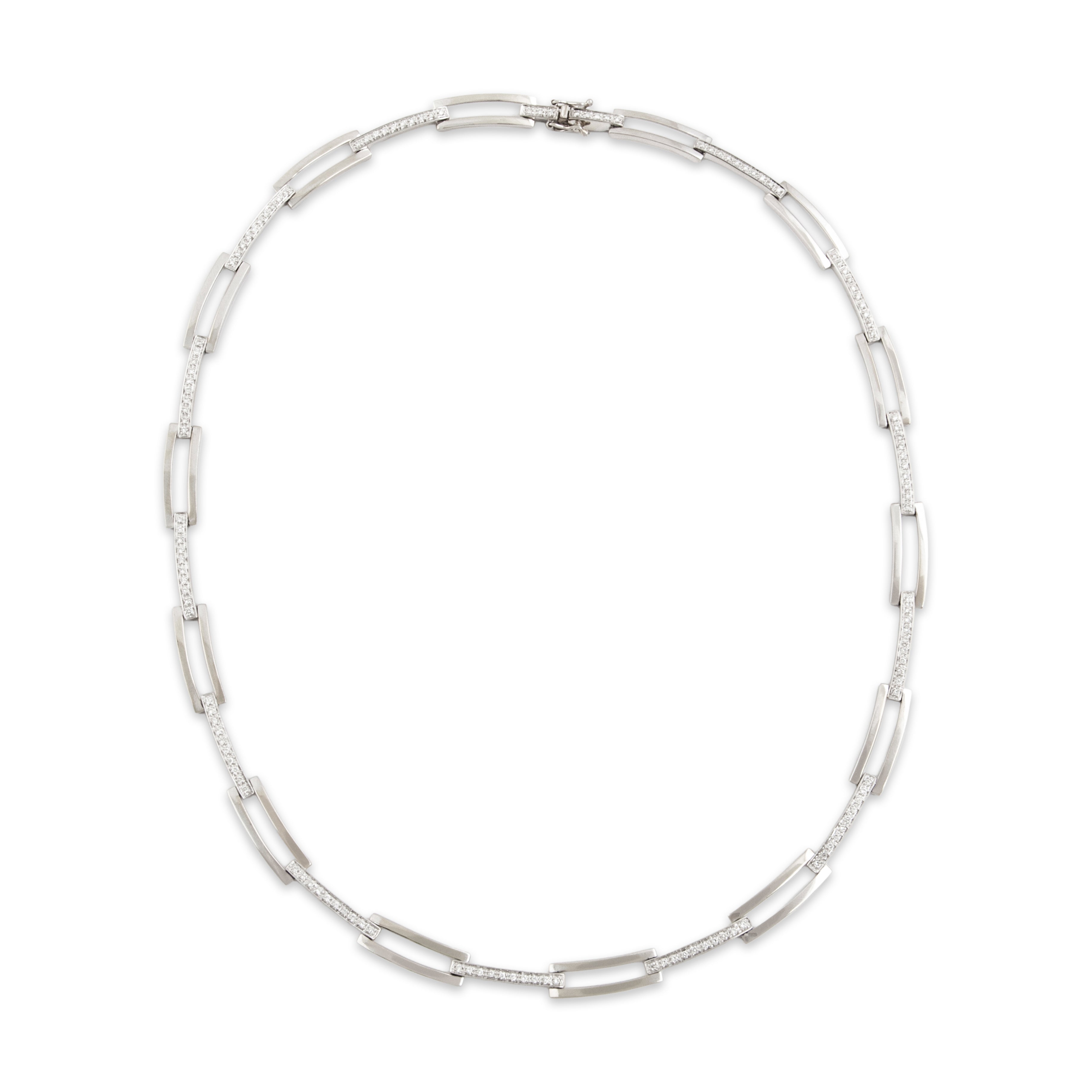 Vintage 14k White Gold .759cttw Diamond Sleek Open Link Collar Necklace  - Overall view