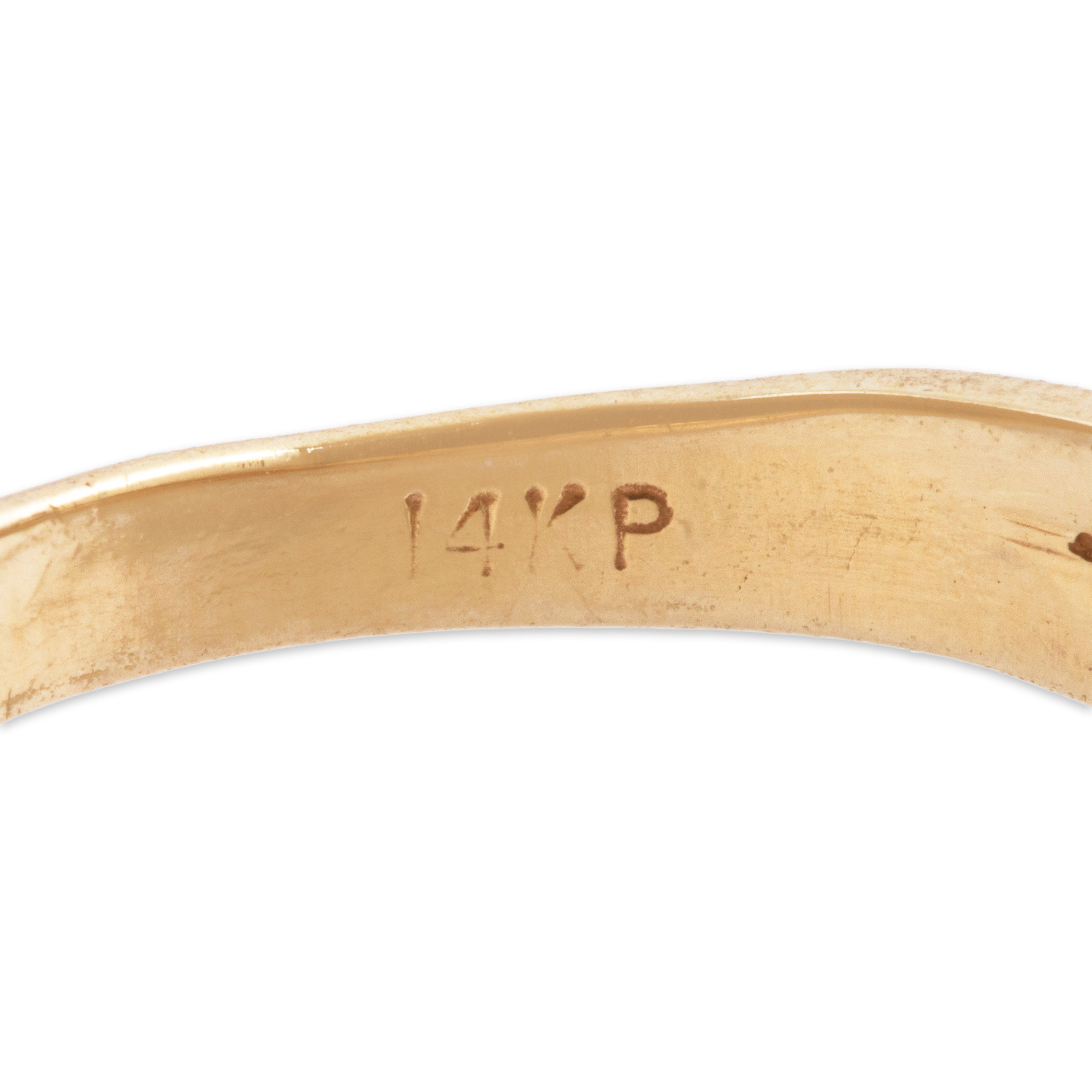 Vintage 14k Yellow Gold Diamond Ribbed Crossing Line Ring - Hallmark view