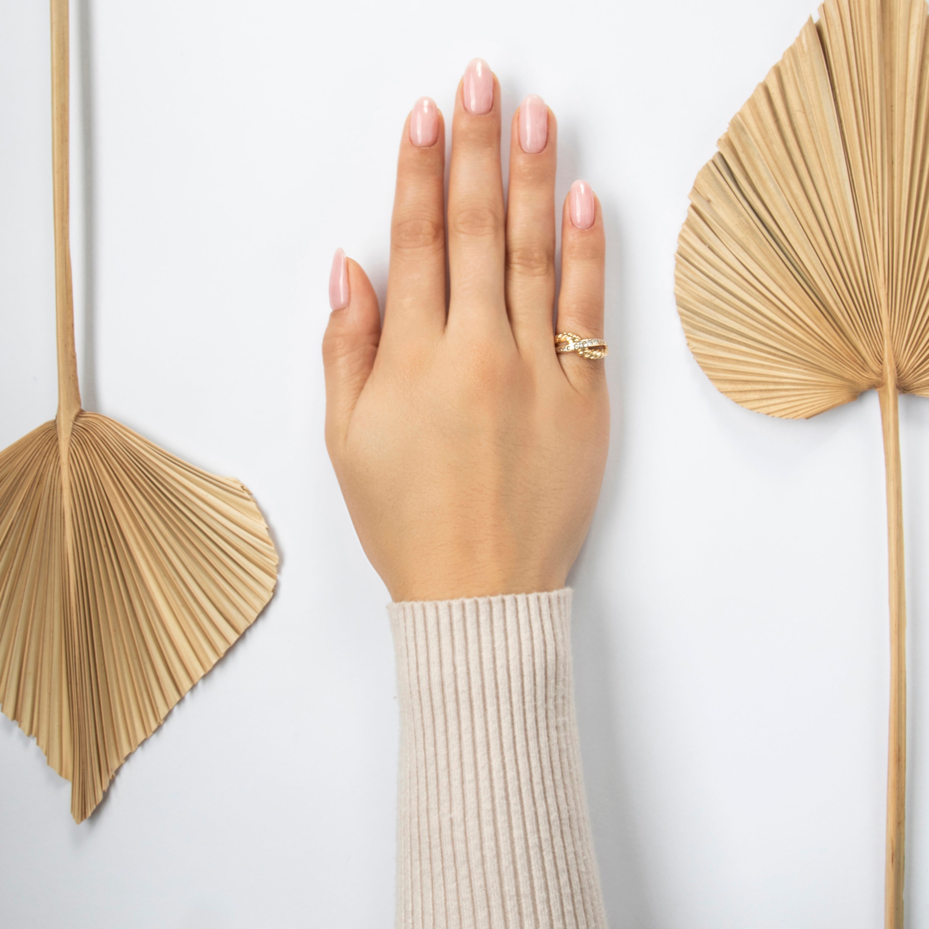 Vintage 14k Yellow Gold Diamond Ribbed Crossing Line Ring - On model view