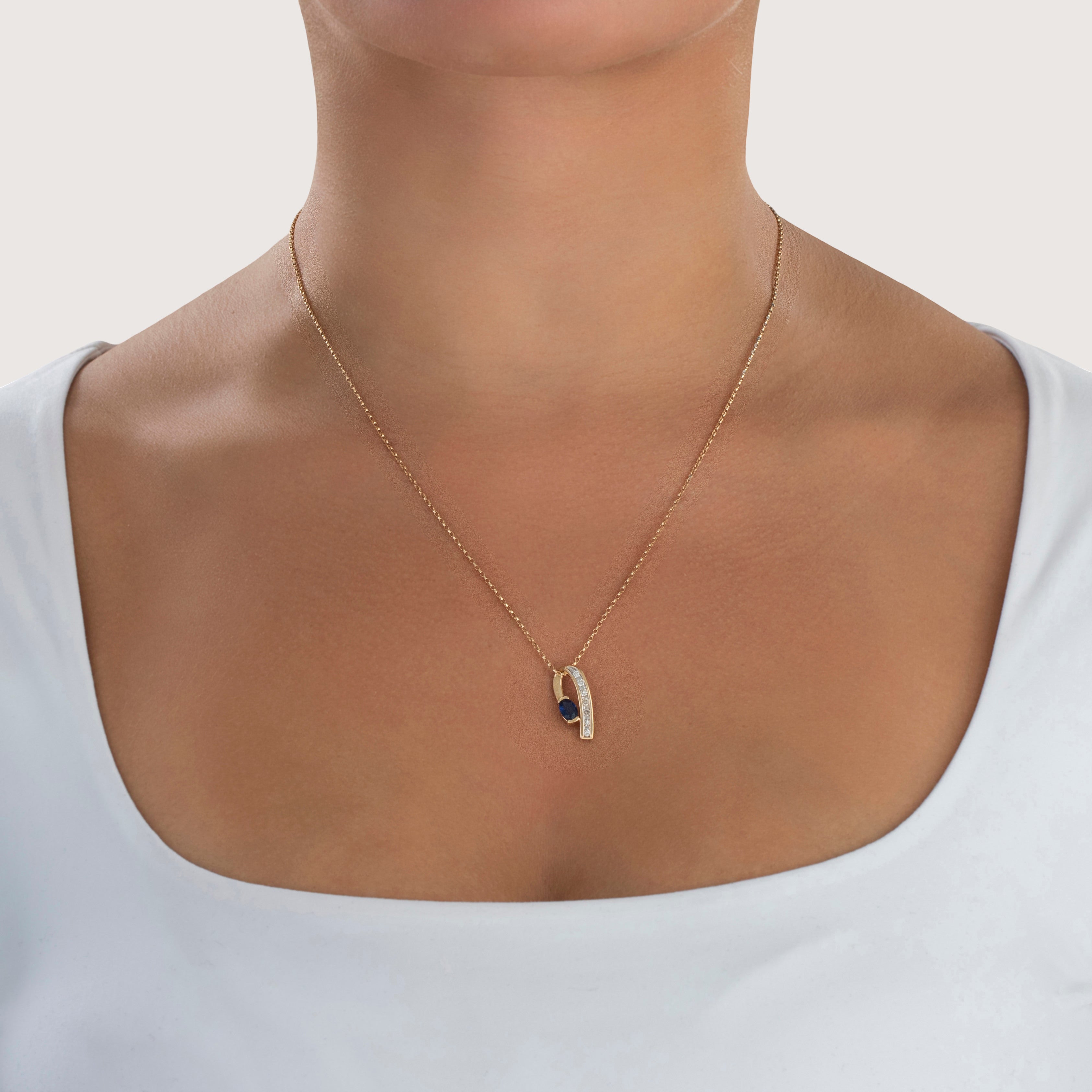 Vintage 14k Yellow Gold Blue Sapphire Diamond Stunning Slide Loop Pendant - On model view