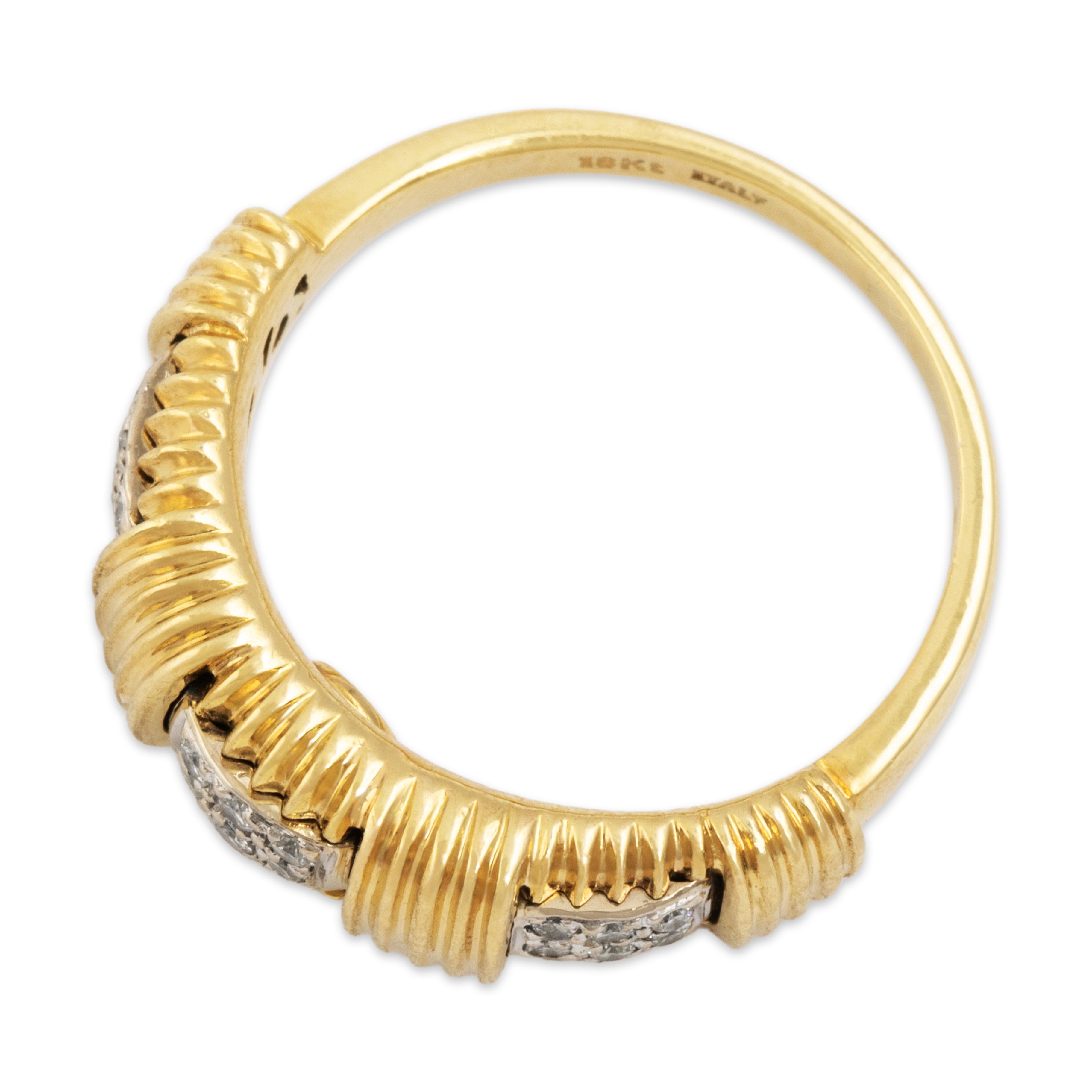 Vintage Roberto Coin Italian 18k Yellow & White Gold Diamond Woven Ring - Overall view