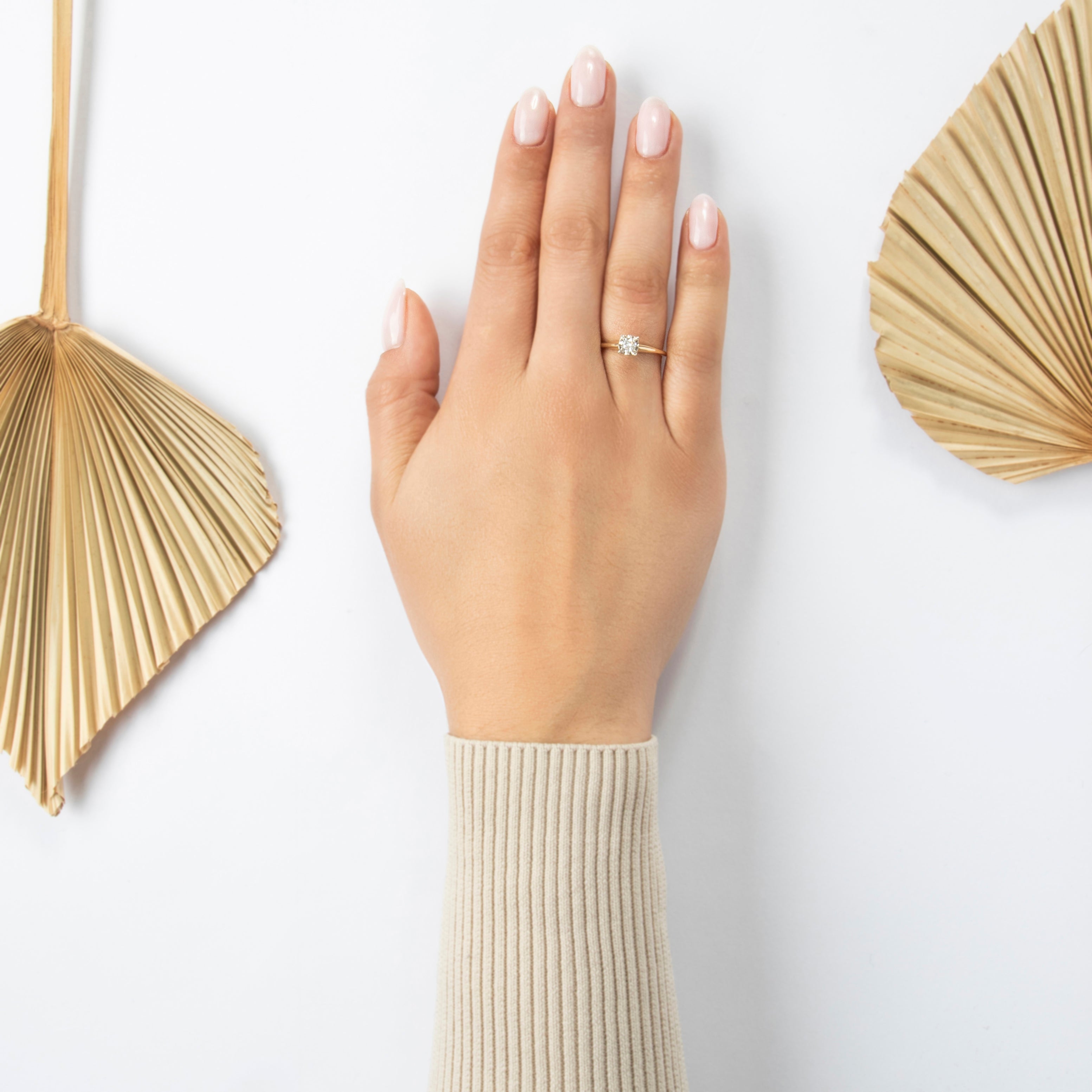 Vintage 14k Yellow Gold .25ct Diamond Sparkling Tall Solitaire Ring - On model view