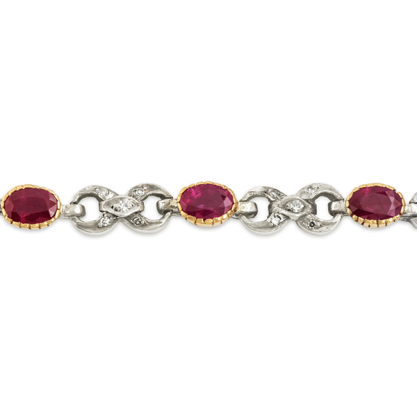 Antique 18k Yellow Gold Silver 5.1cttw Ruby .289cttw Diamond Bracelet 7.25