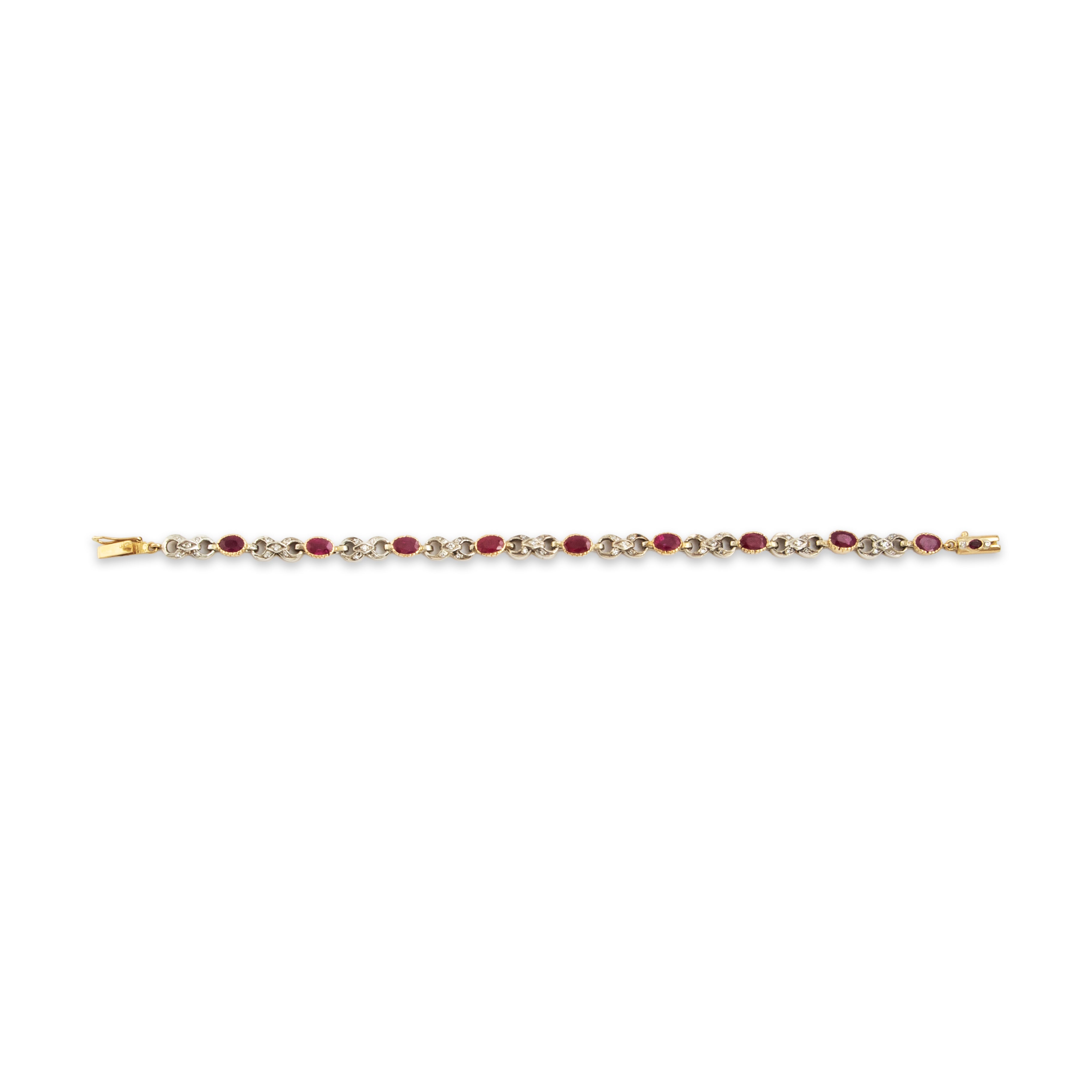 Antique 18k Yellow Gold Silver 5.1cttw Ruby .289cttw Diamond Bracelet - Overall view