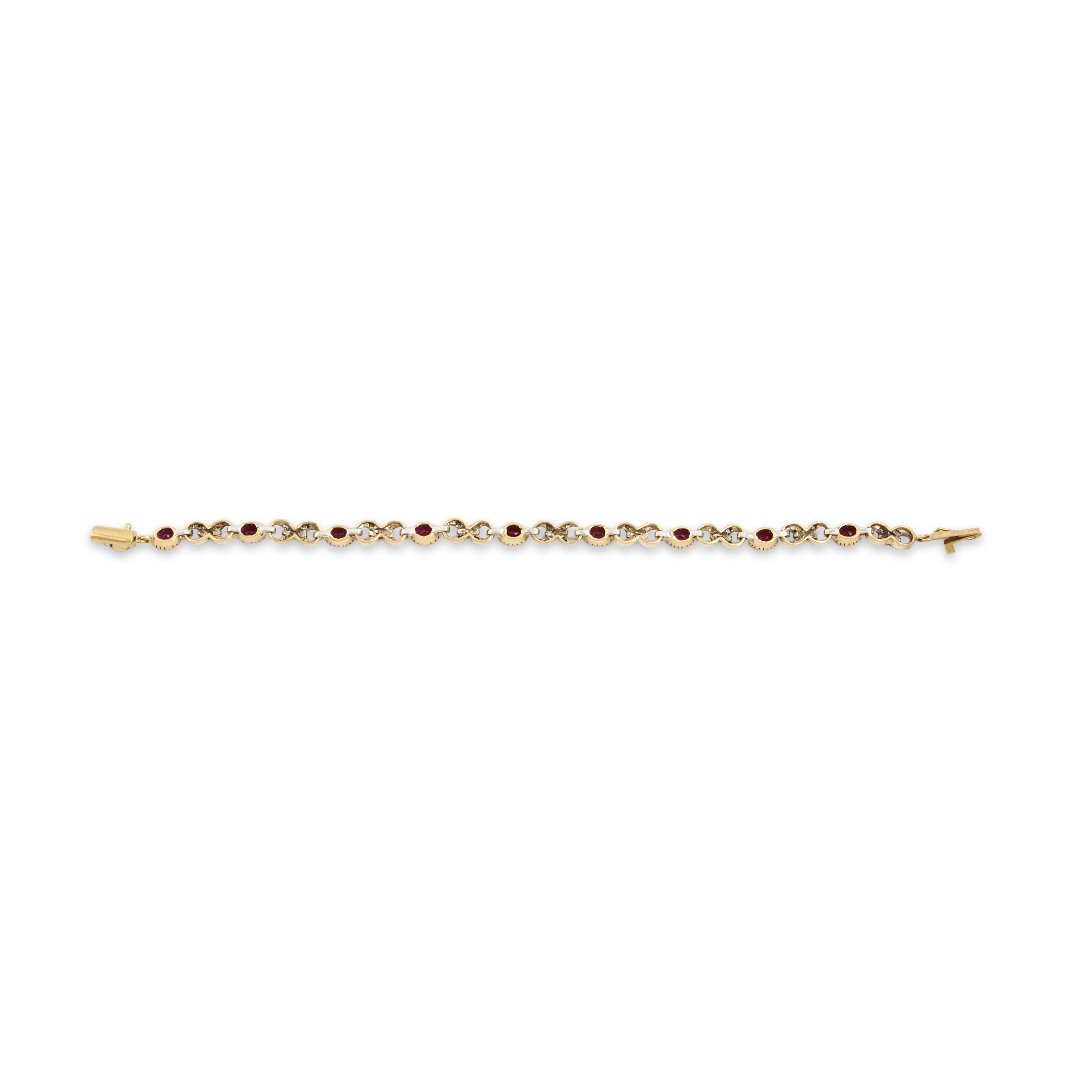 Antique 18k Yellow Gold Silver 5.1cttw Ruby .289cttw Diamond Bracelet - Back view