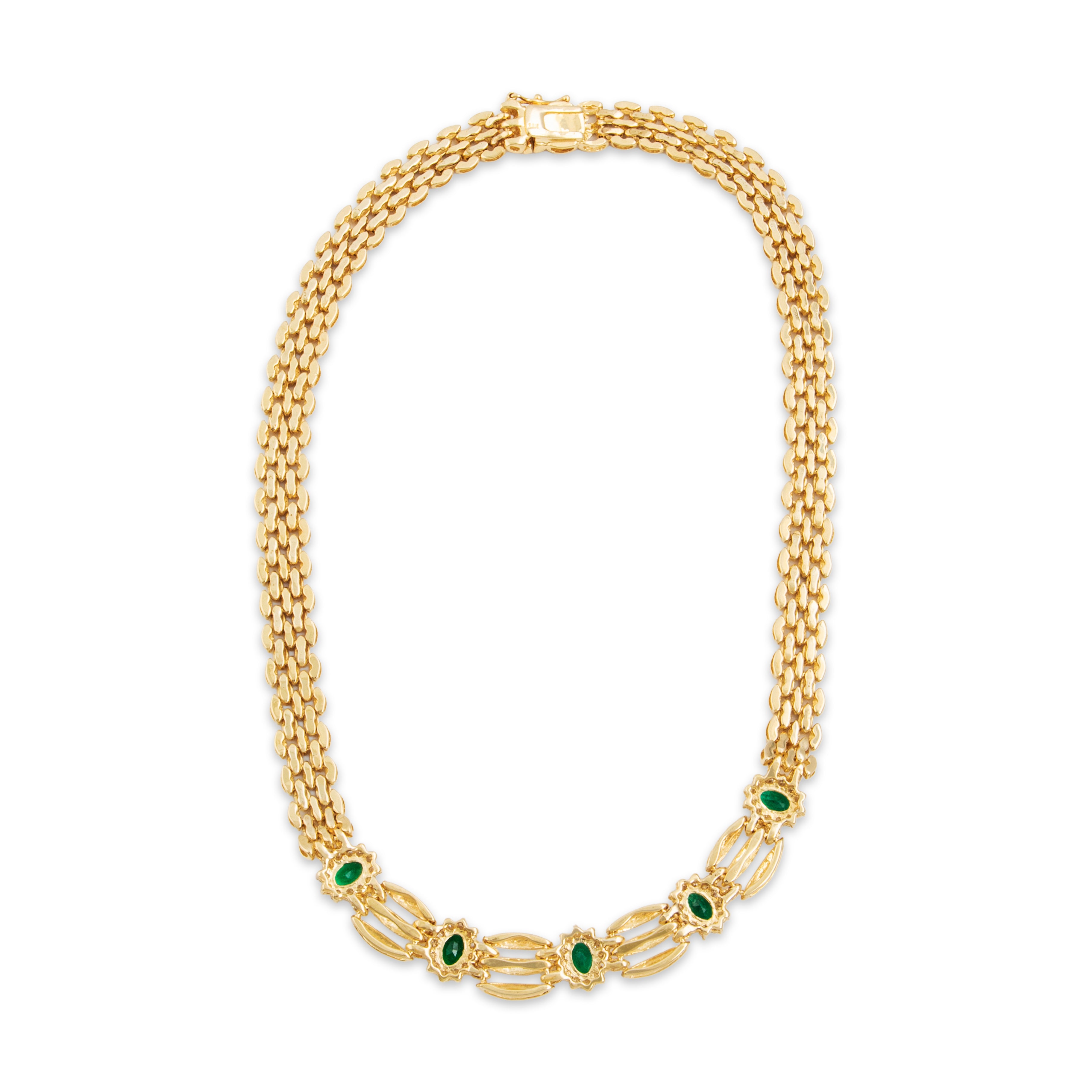 Vintage 14k Yellow Gold 3cttw Emerald 1.5cttw Diamond Elegant Collar Necklace 16.25