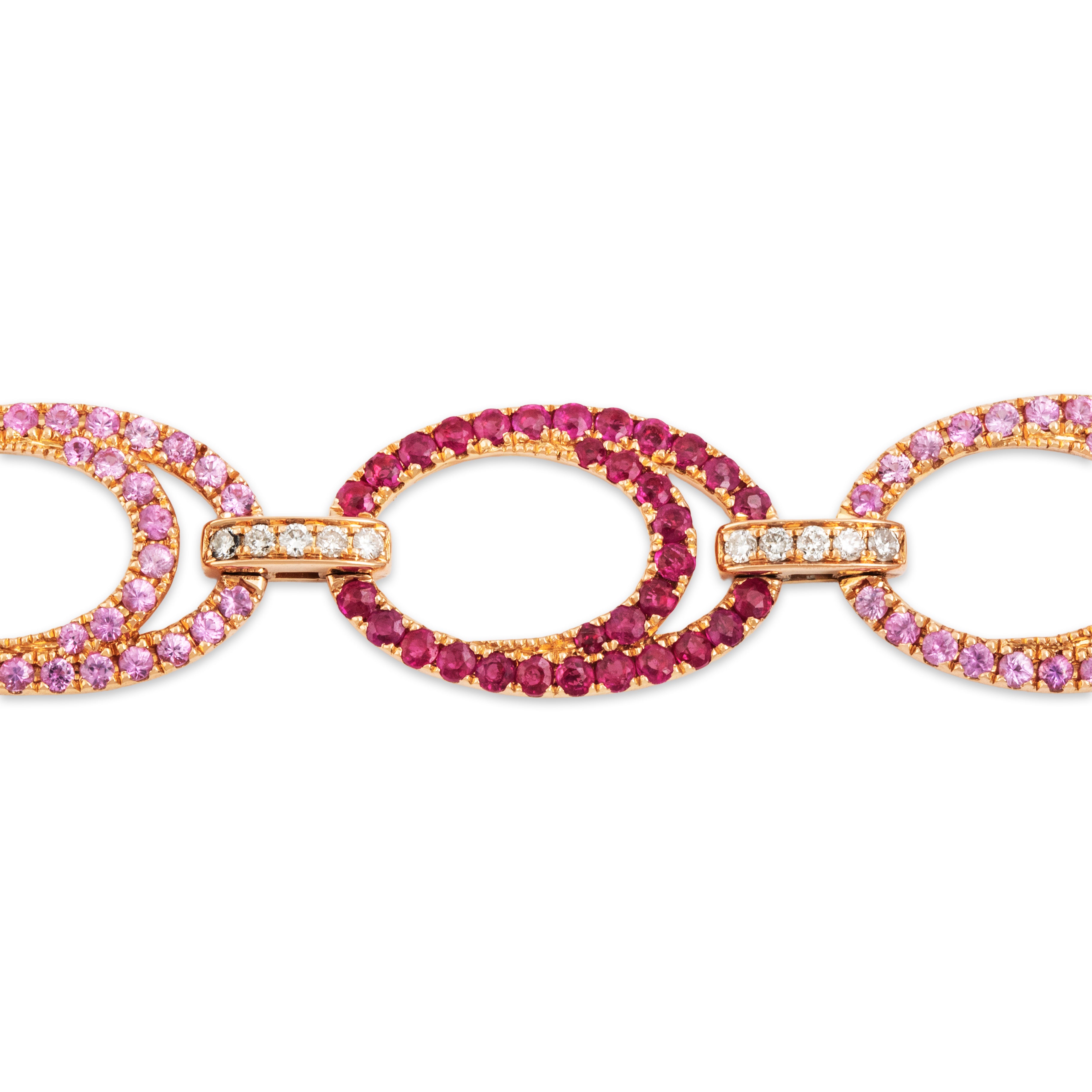 Estate 18k Rose Gold 2.5cttw Ruby 2.5cttw Pink Sapphire Diamond Bracelet  - detail view #1