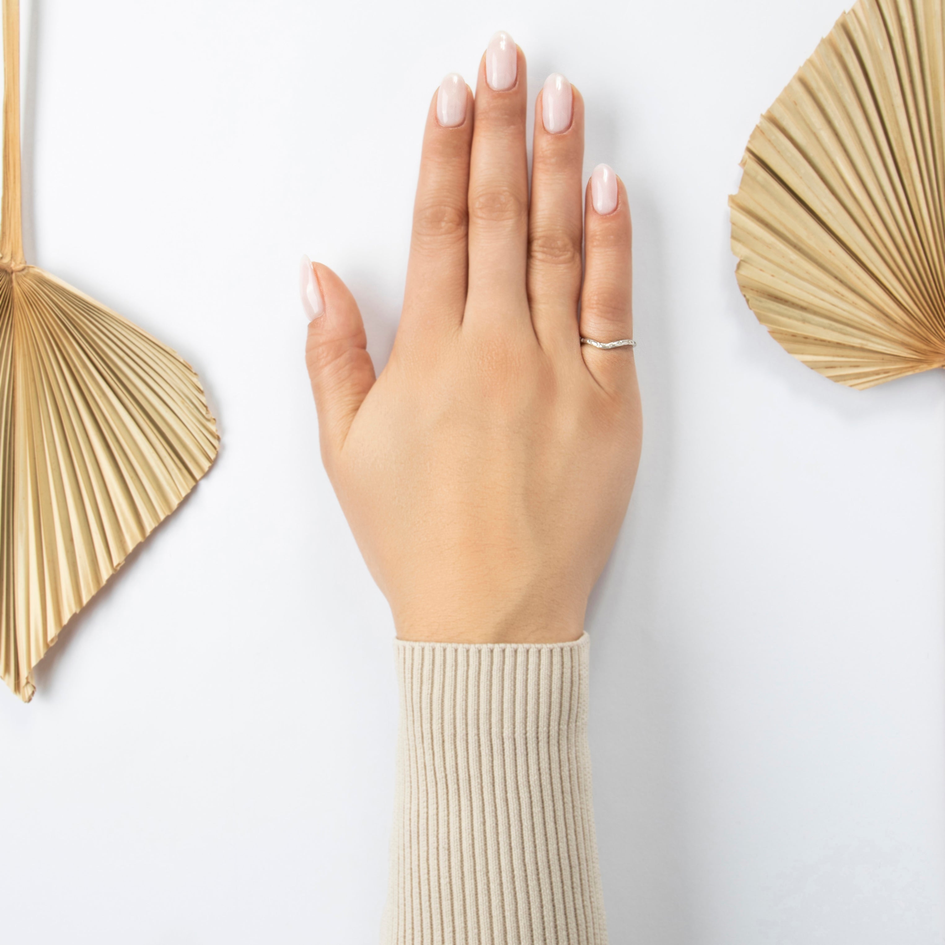 Antique Traub Platinum Orange Blossom Stacking Wave Band Ring - On model view