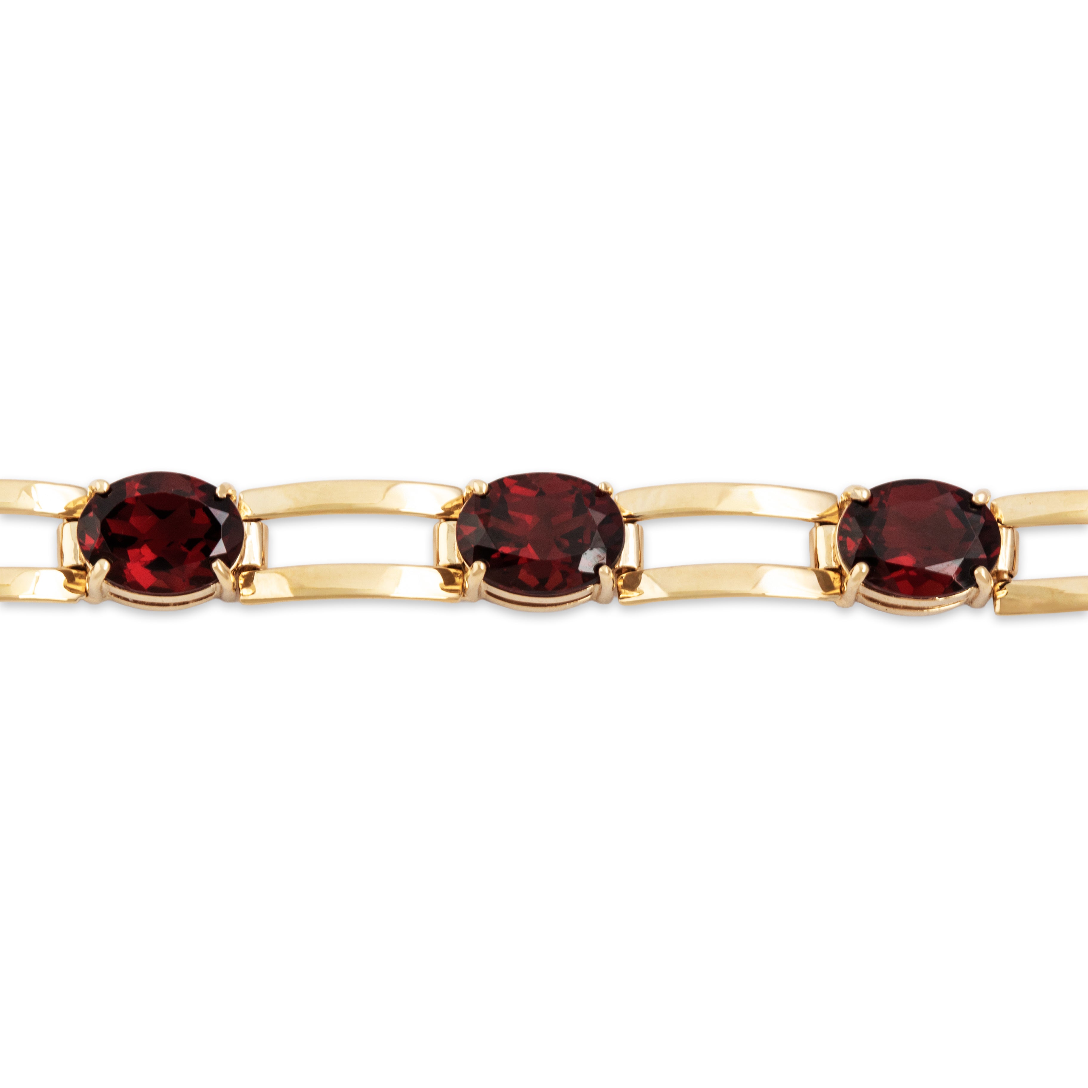 Vintage 14k Yellow Gold 10.5cttw Garnet Chic Rectangle Line Link Bracelet - Close-up view