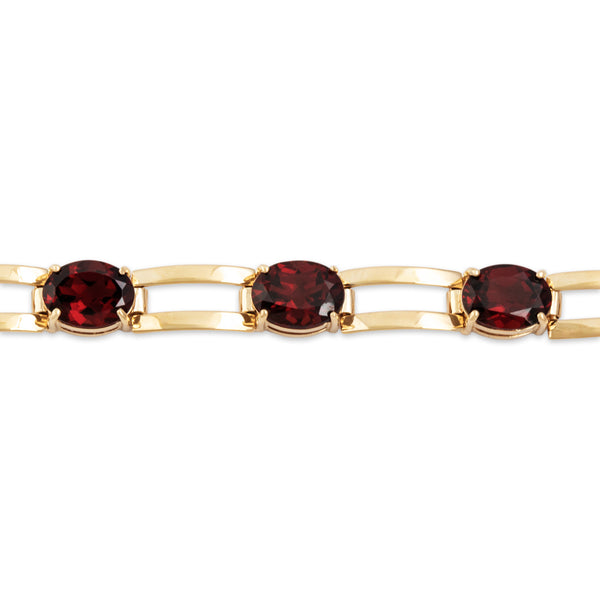 Vintage 14k Yellow Gold 10.5cttw Garnet Chic Rectangle Line Link Bracelet 7